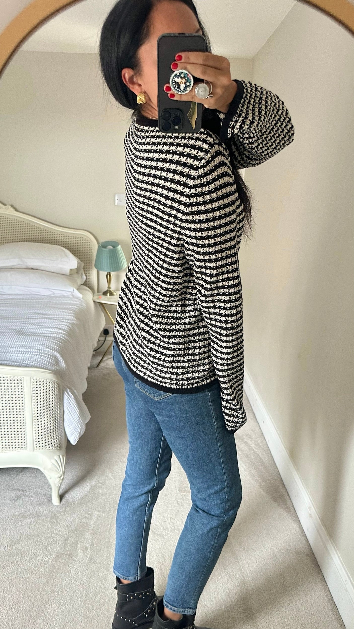Nobody's child black white crochet knitted cardigan medium extra large UK 10 14 vgc w25