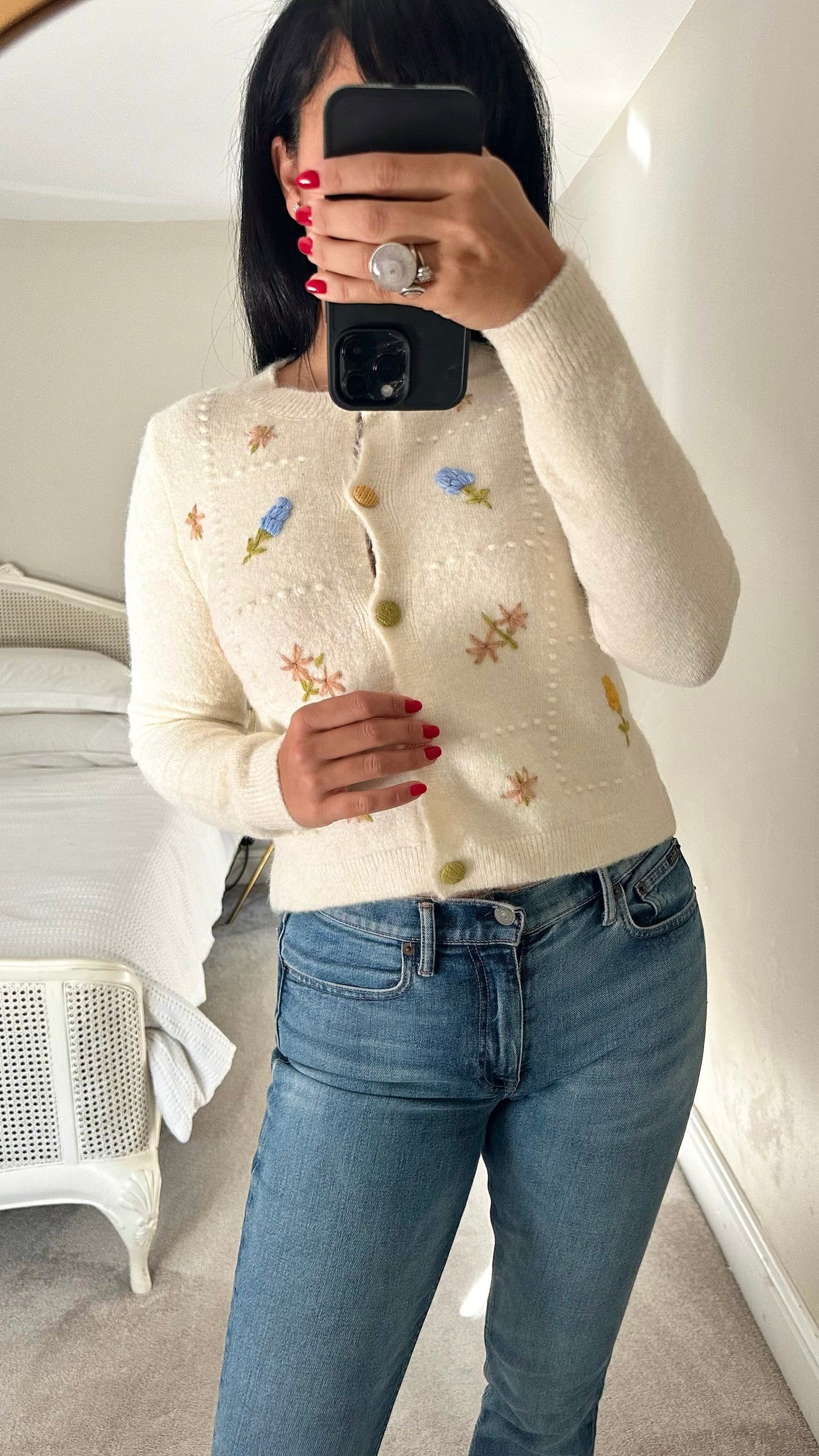 Mango cream vintage look knitted cardigan UK 10 vgc