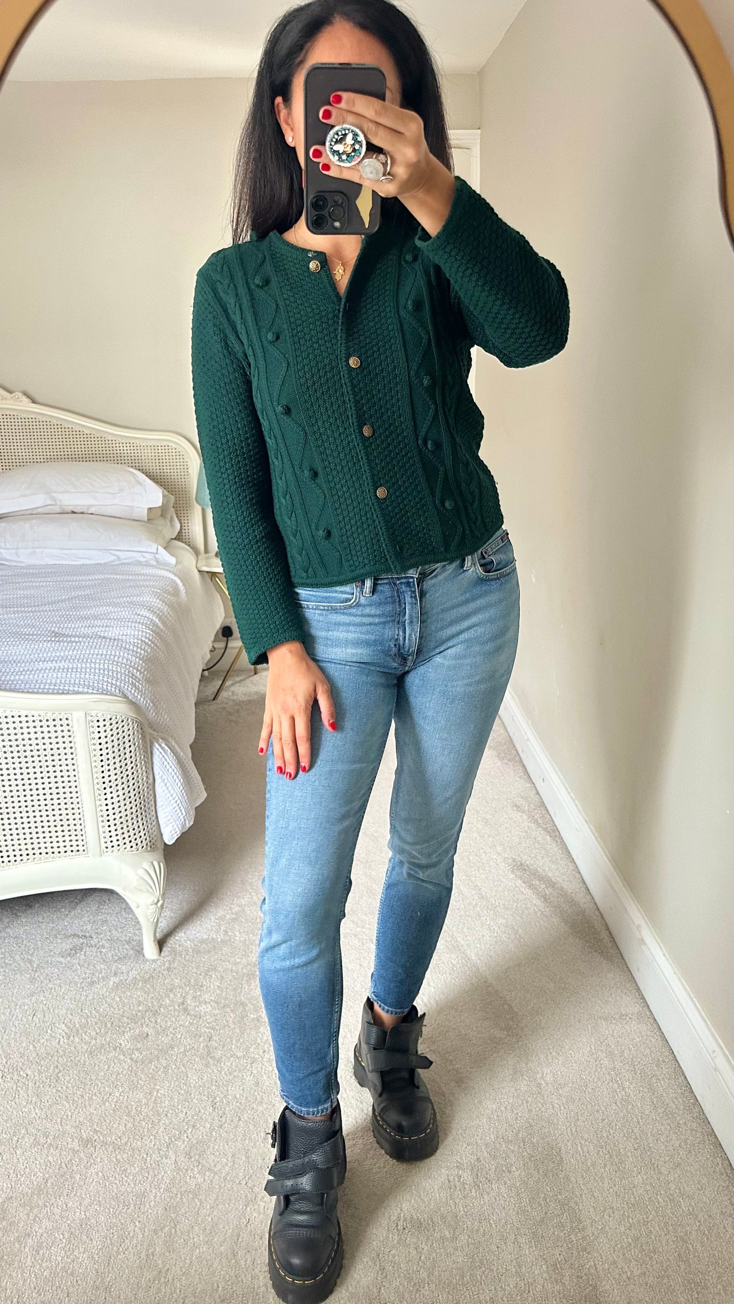 Viyella Green knitted merino wool cardigan jumper medium UK 10 vgc w25