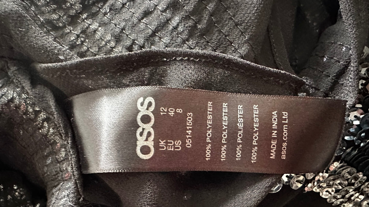 ASOS black silver stripe sequin Christmas top event large UK 12 vgc XMS25