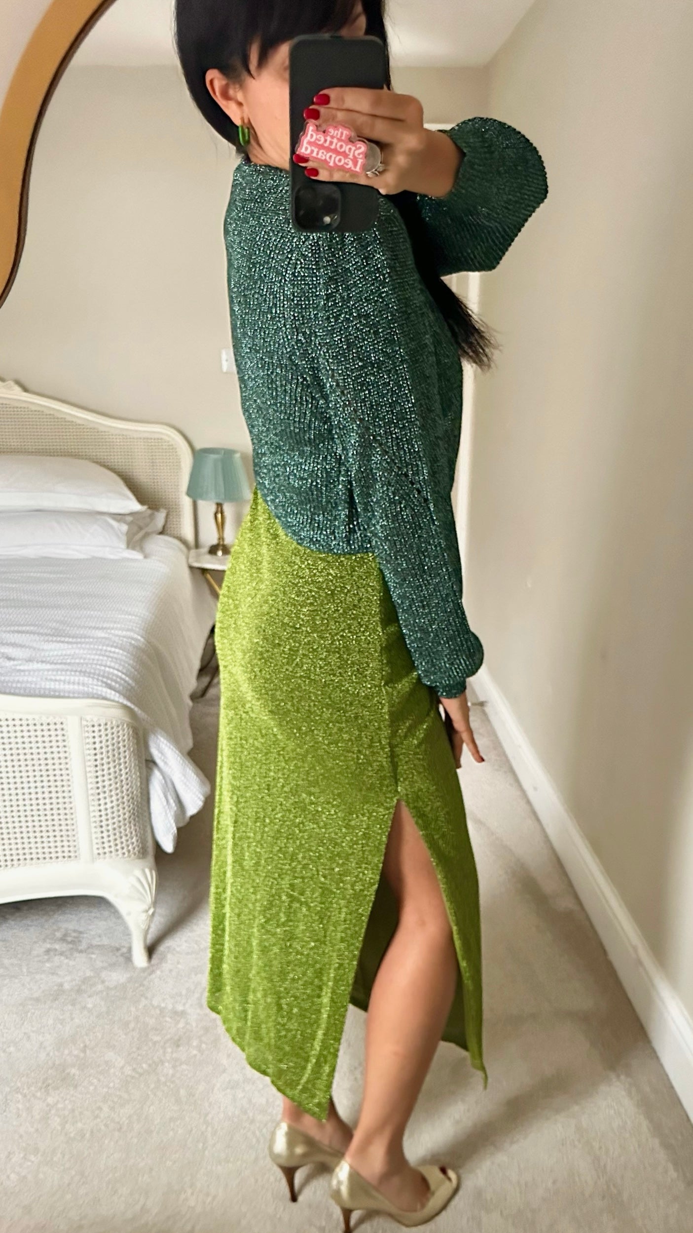 Oliver bonas green shimmer glitter bolero cardigan medium M UK 10 excellent used condition XMS25