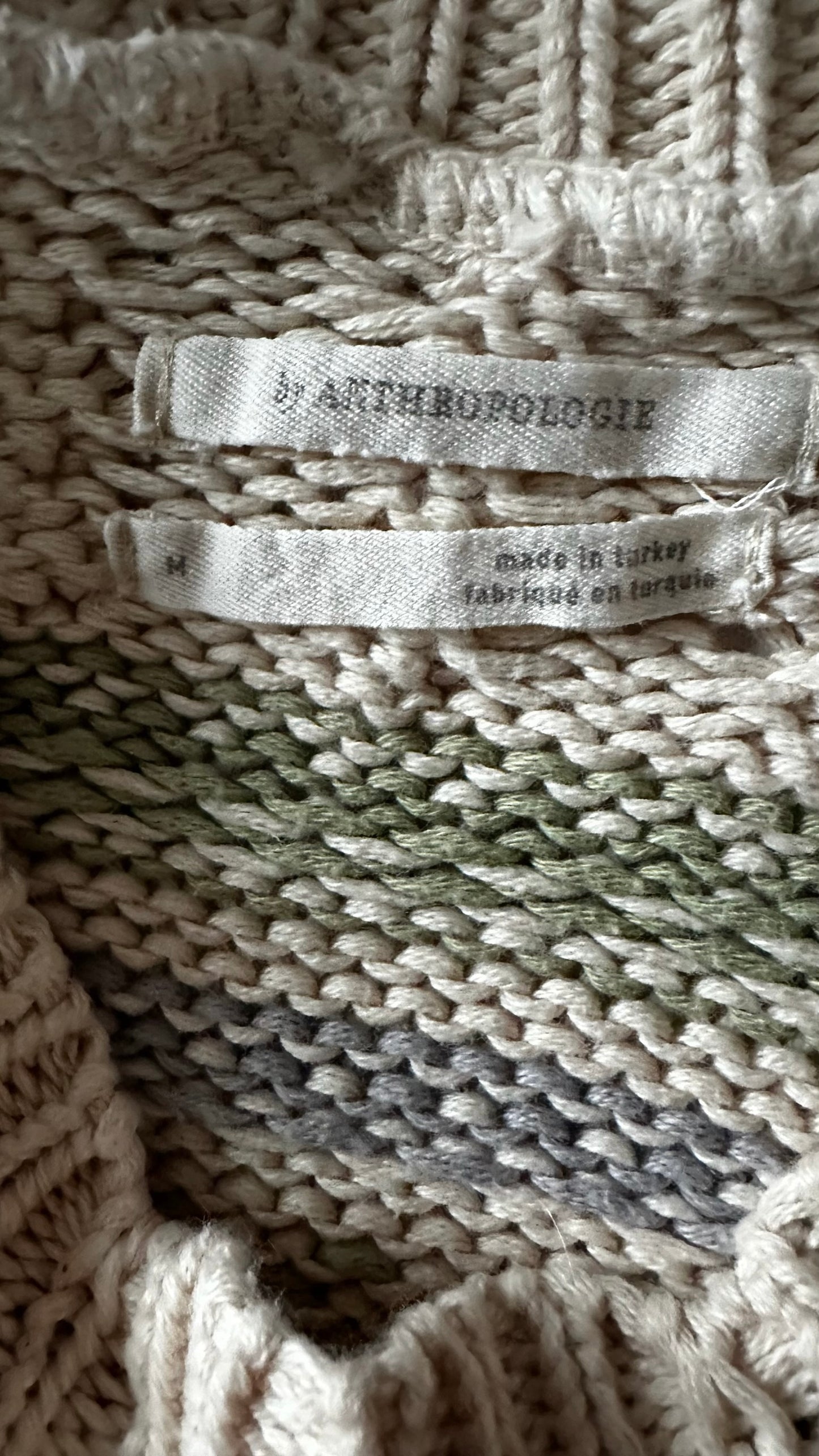 Anthropologie cream olive green vintage style crotchet knit top vest L large UK 14 excellent used condition