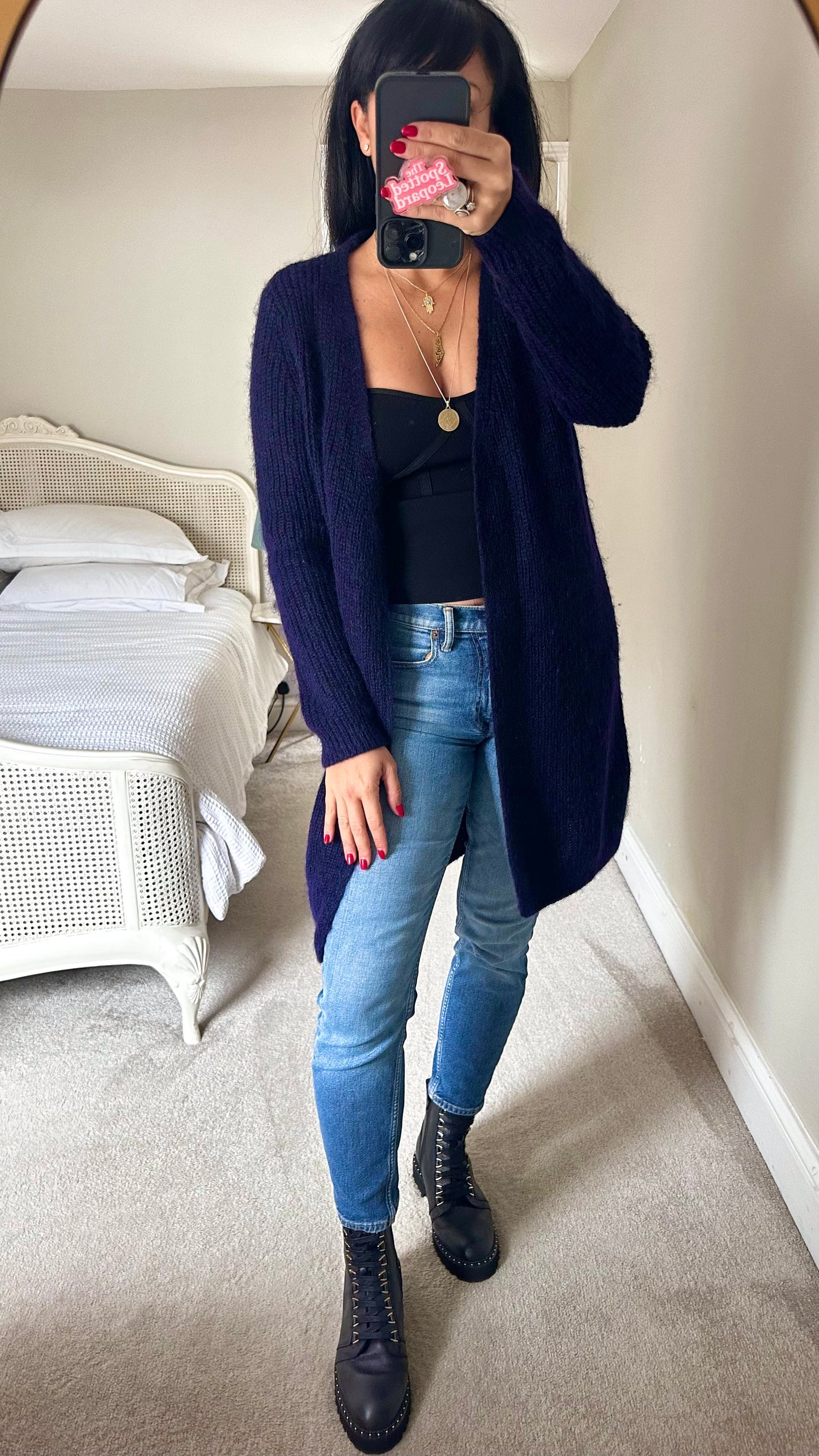 COS navy blue mohair wool blend knitted cardigan jumper small UK 8 vgc