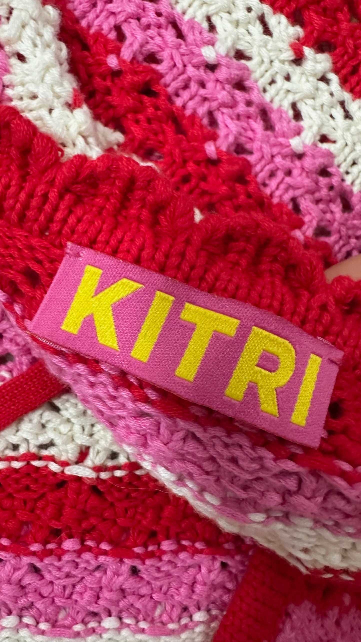 Kitri red pink cream crochet knit cardigan jumper as new condition W25