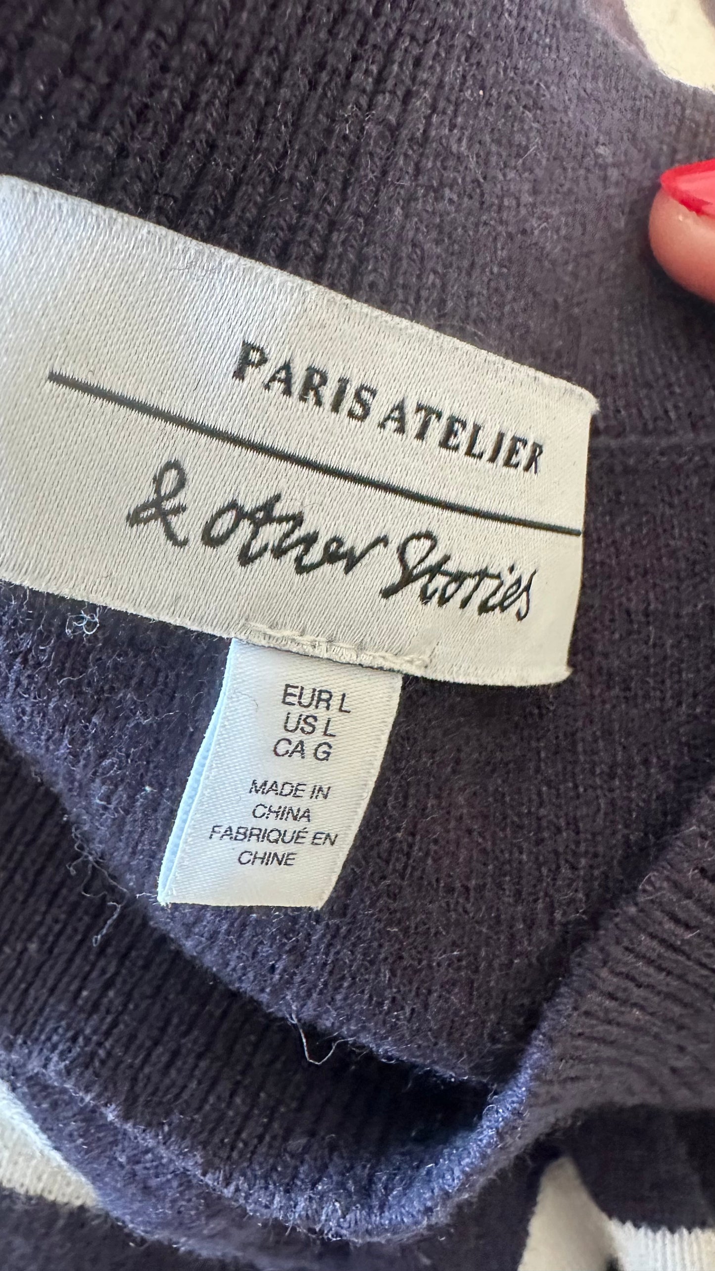& other stories navy blue white stripe wool blend knitted jumper extra large UK 14 new bnwot w25