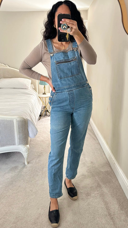 Whistles light blue denim jumpsuit dungarees jeans small medium UK 10 vgc