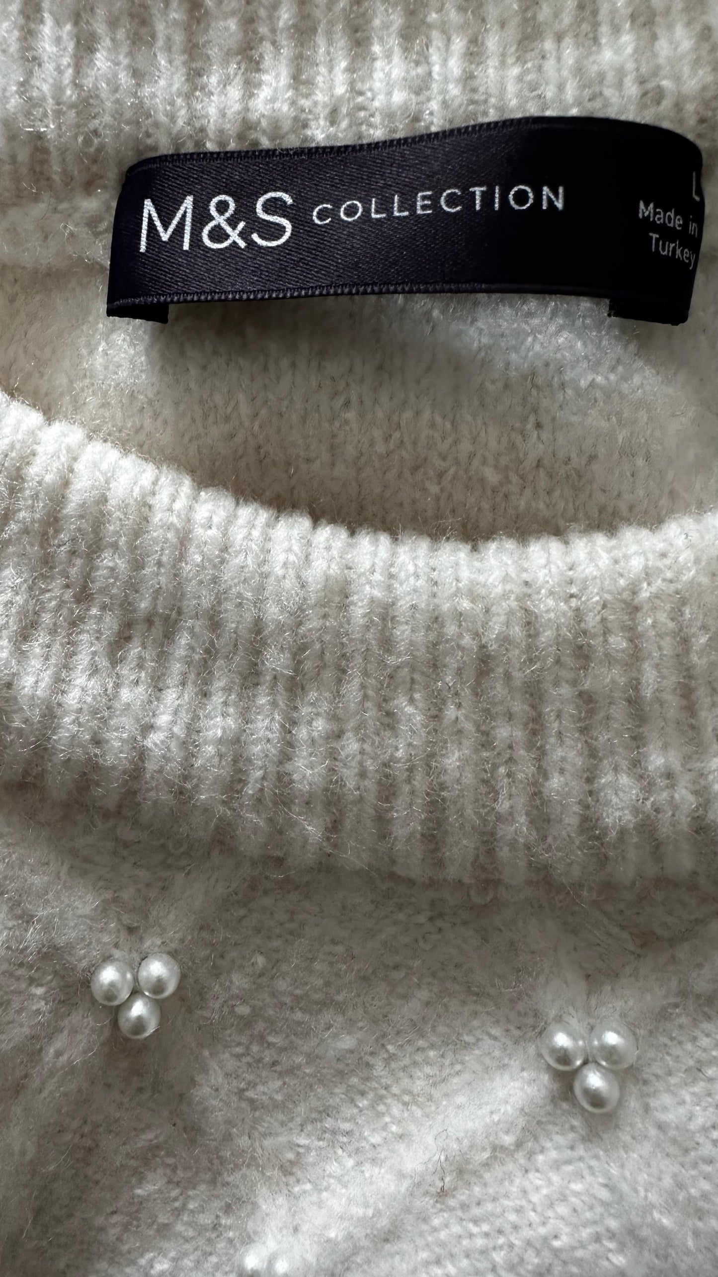 M&S white pearl knit jumper large L UK 12 excellent condition