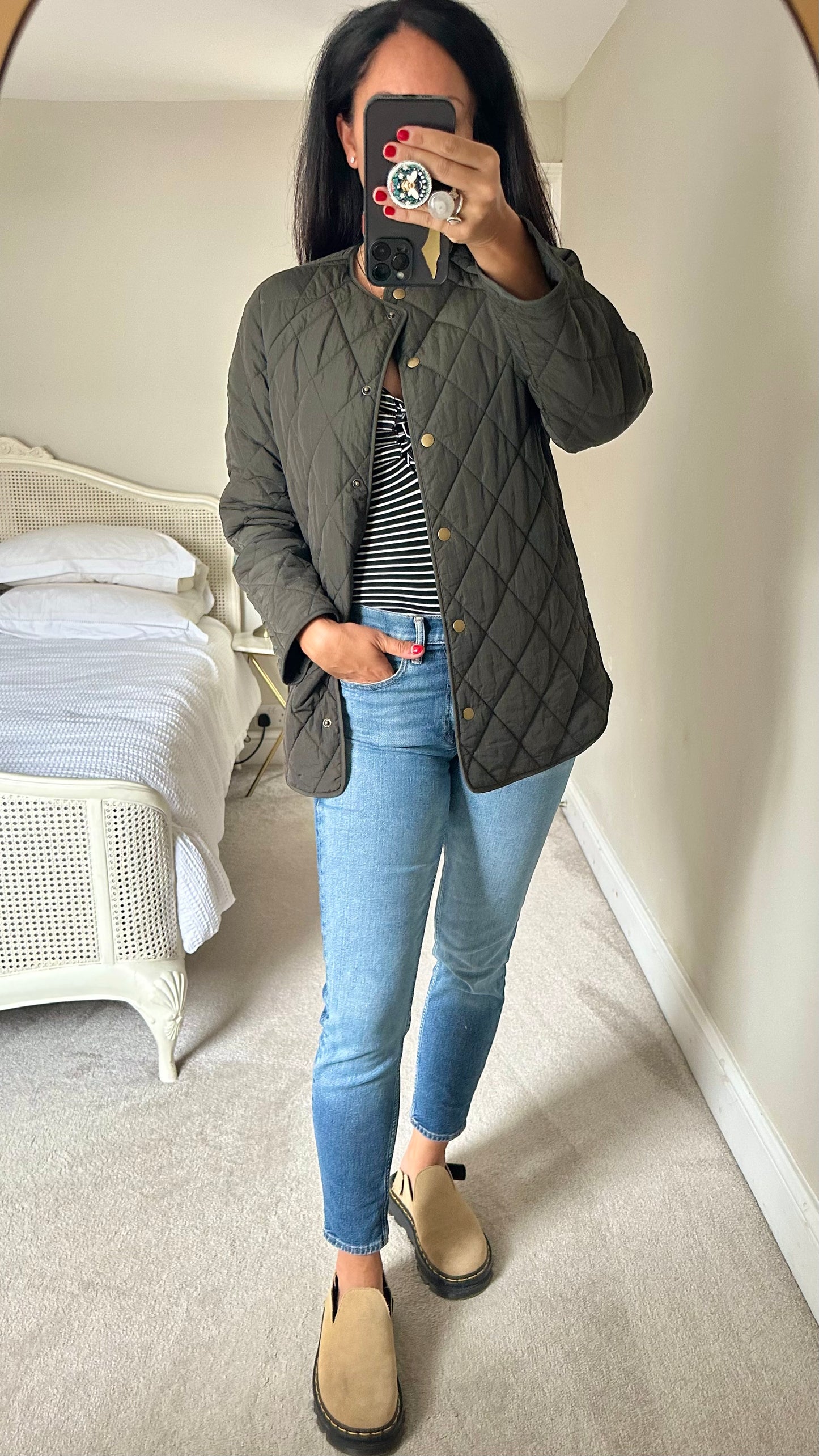 & other stories khaki green quilted jacket coat small UK 6 8 vgc w25