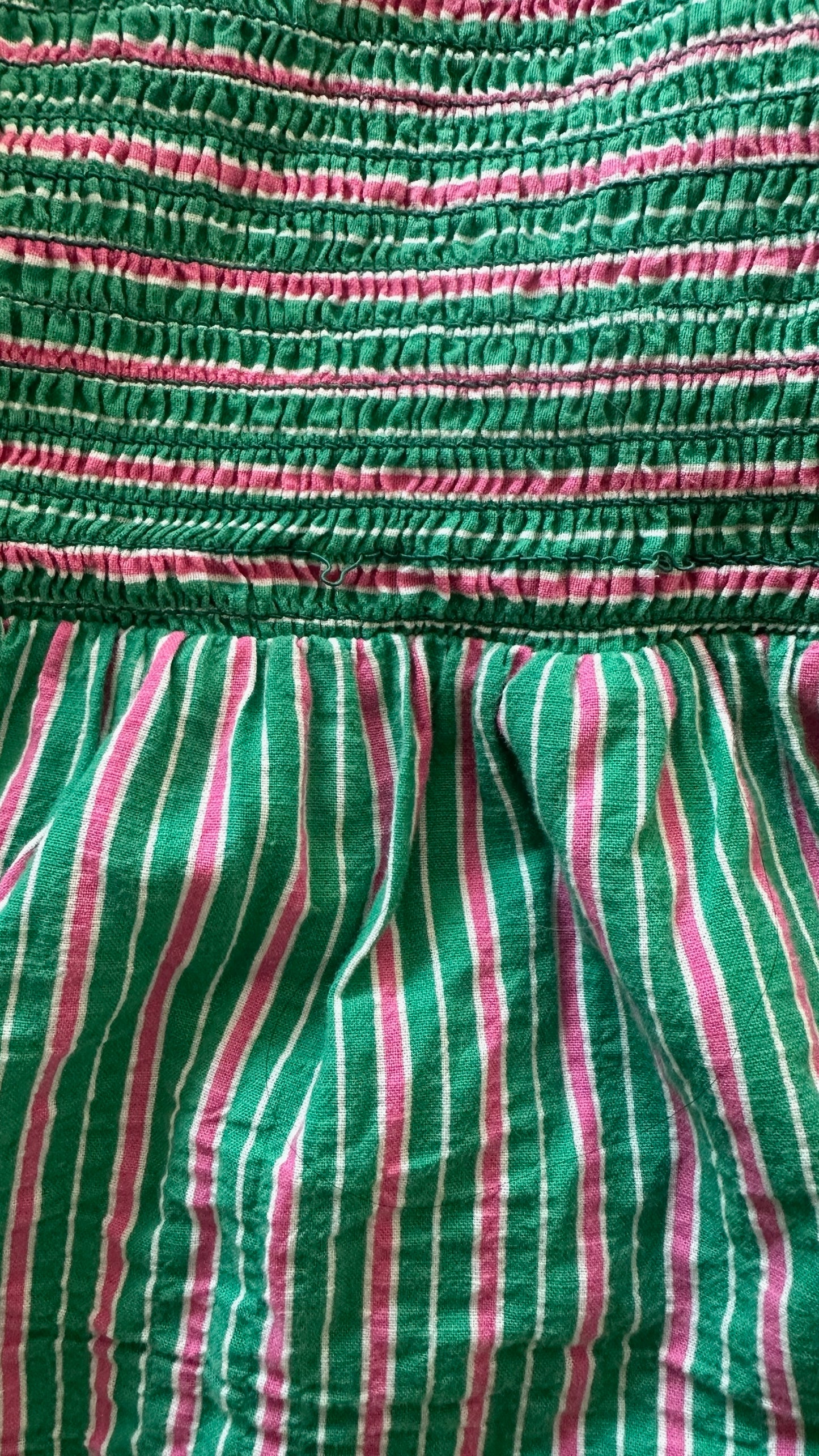 Nobody’s child green pink stripe shirred bust midi dress small S UK 8 vgc