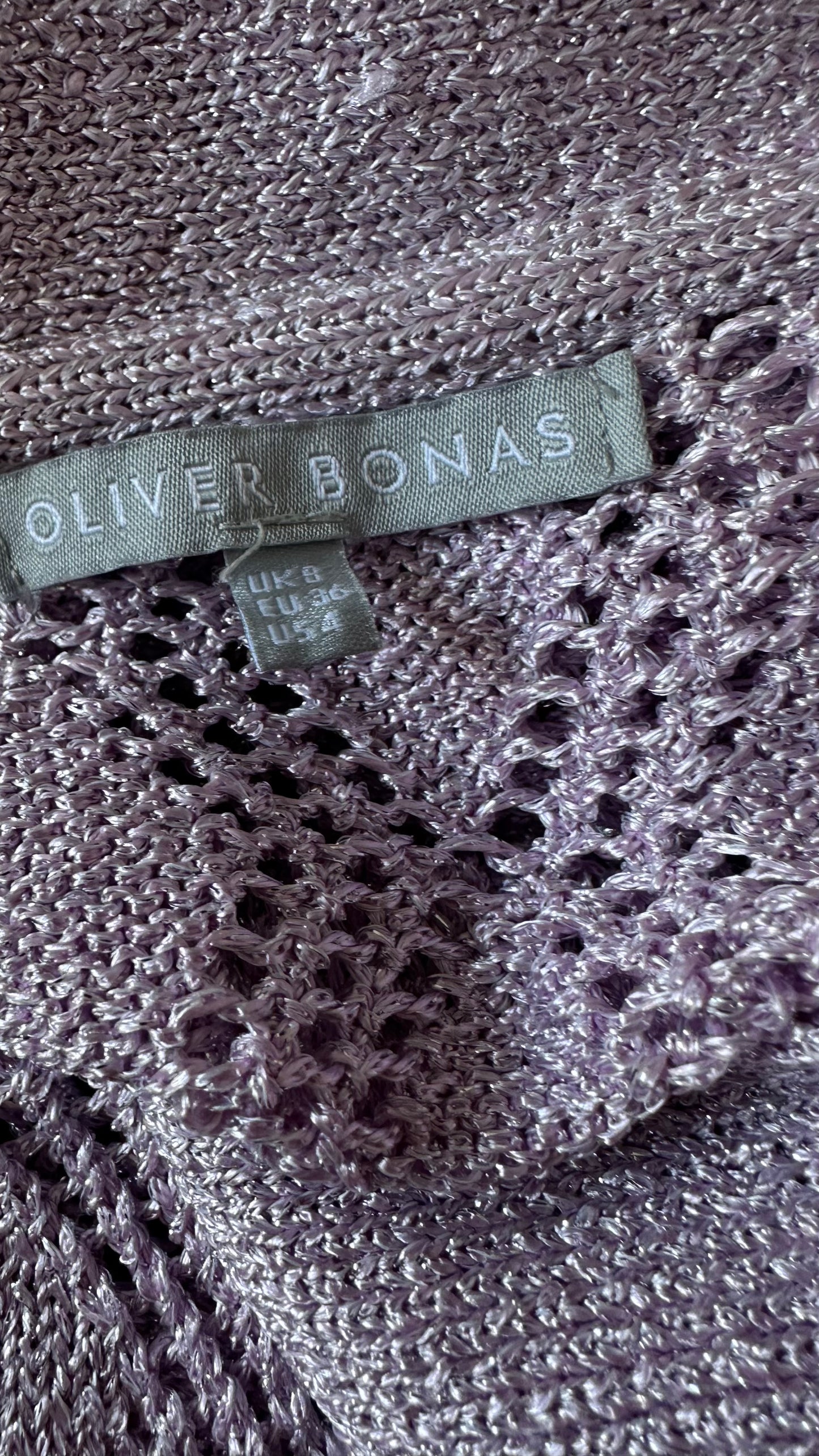 Oliver Bonas lilac shimmer crochet knitted cardigan jumper small UK 8 vgc
