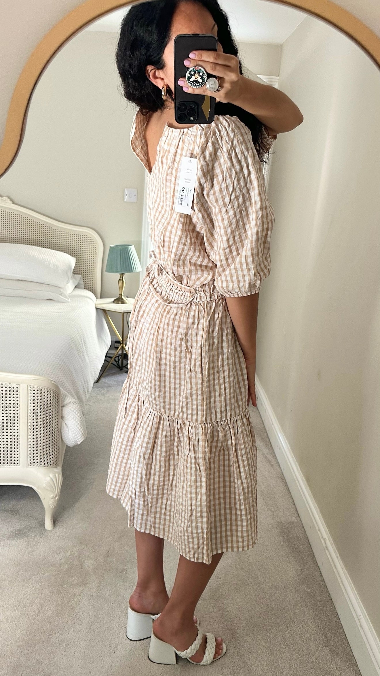 &Other stories cream white gingham midi dress extra large XL UK 14 BNWT