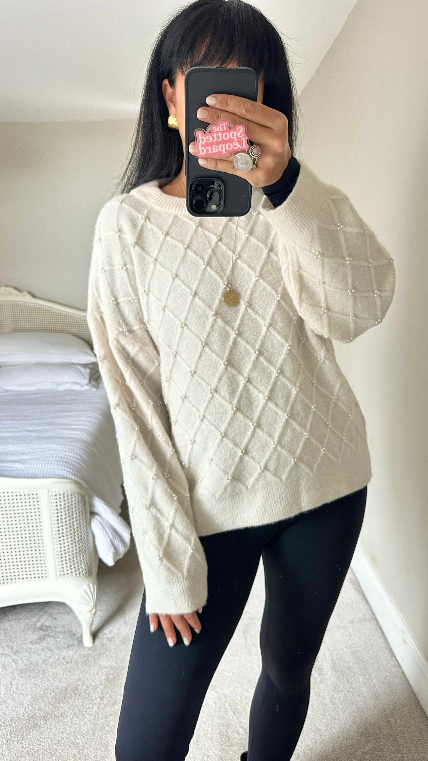 M&S white pearl knit jumper large L UK 12 excellent condition