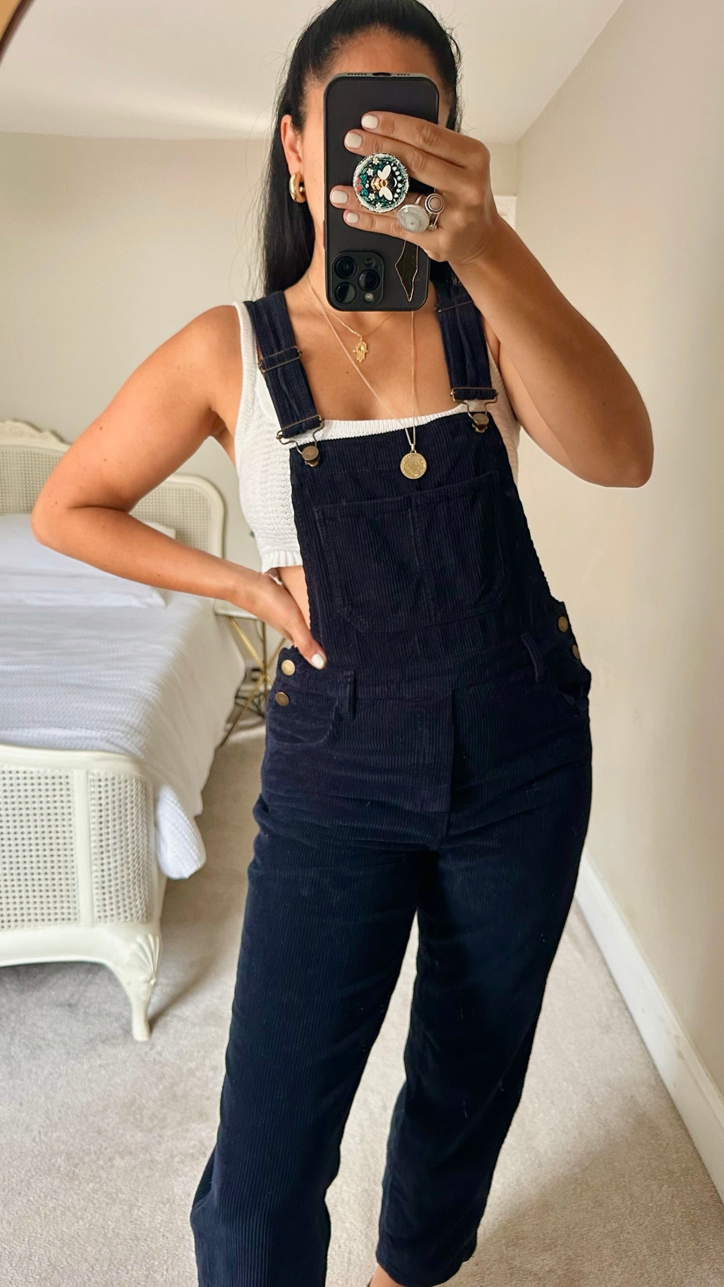 HUSH navy blue corduroy dungarees jumpsuit playsuit UK 8 vgc