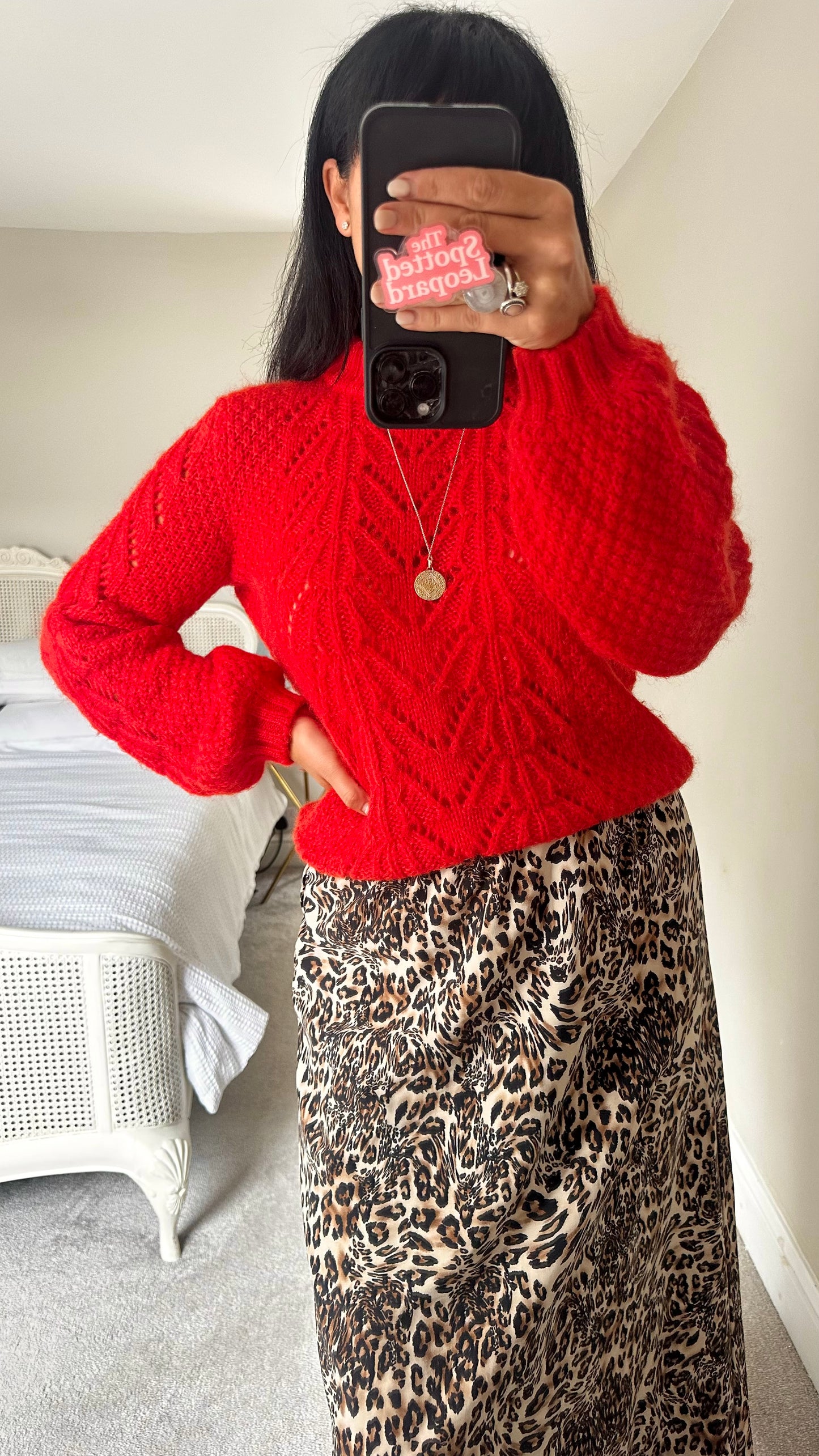 Second Female bright red mohair blend knitted crochet wool blend jumper small UK 8 vgc