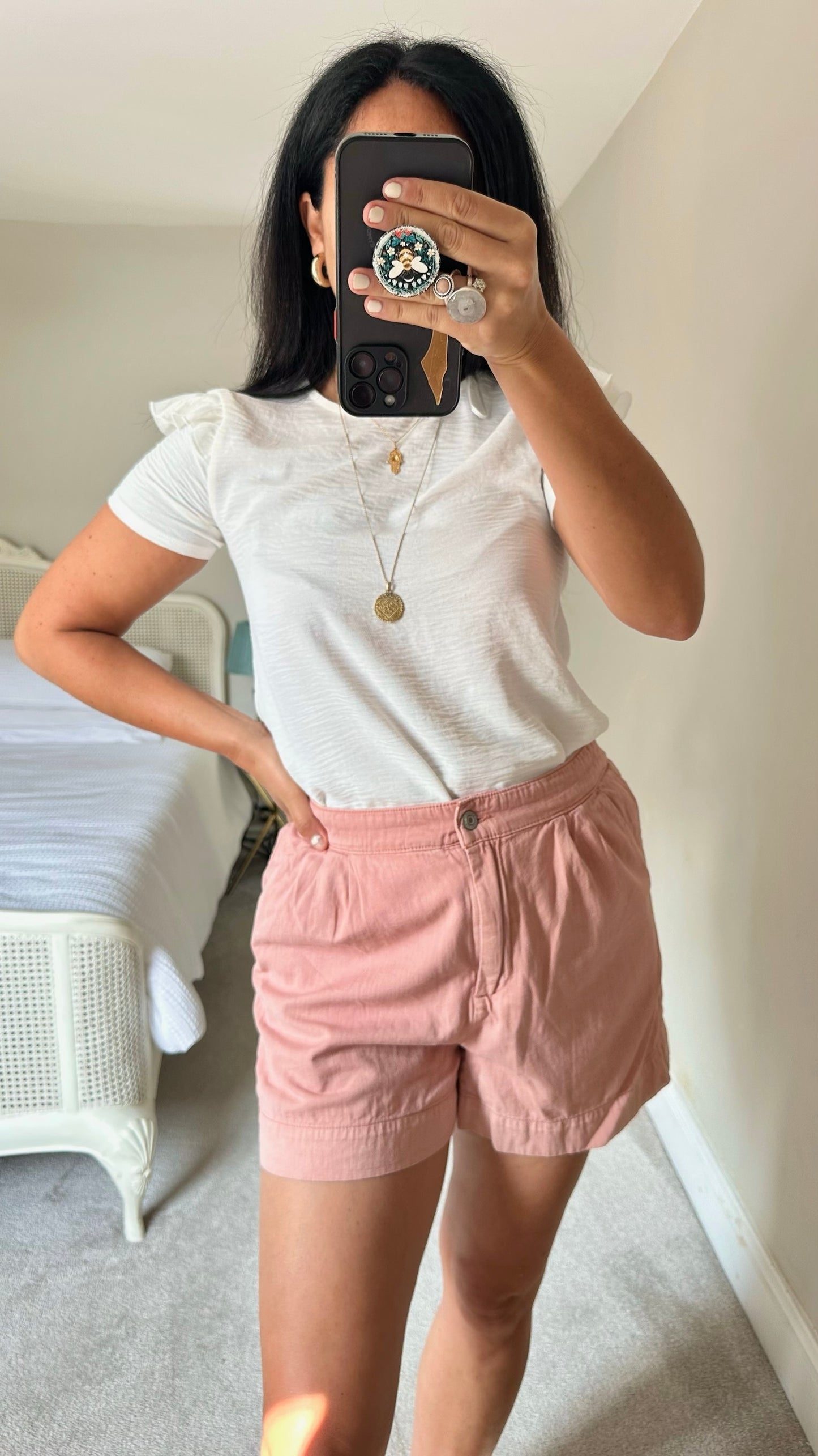 Mango rose dusky pink button up shorts holiday medium M UK 10