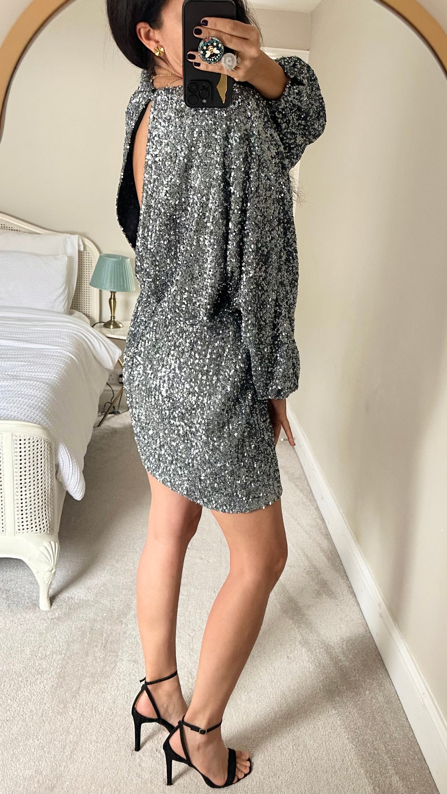 & other stories silver sequin backless party dress large UK 12-14 vgc