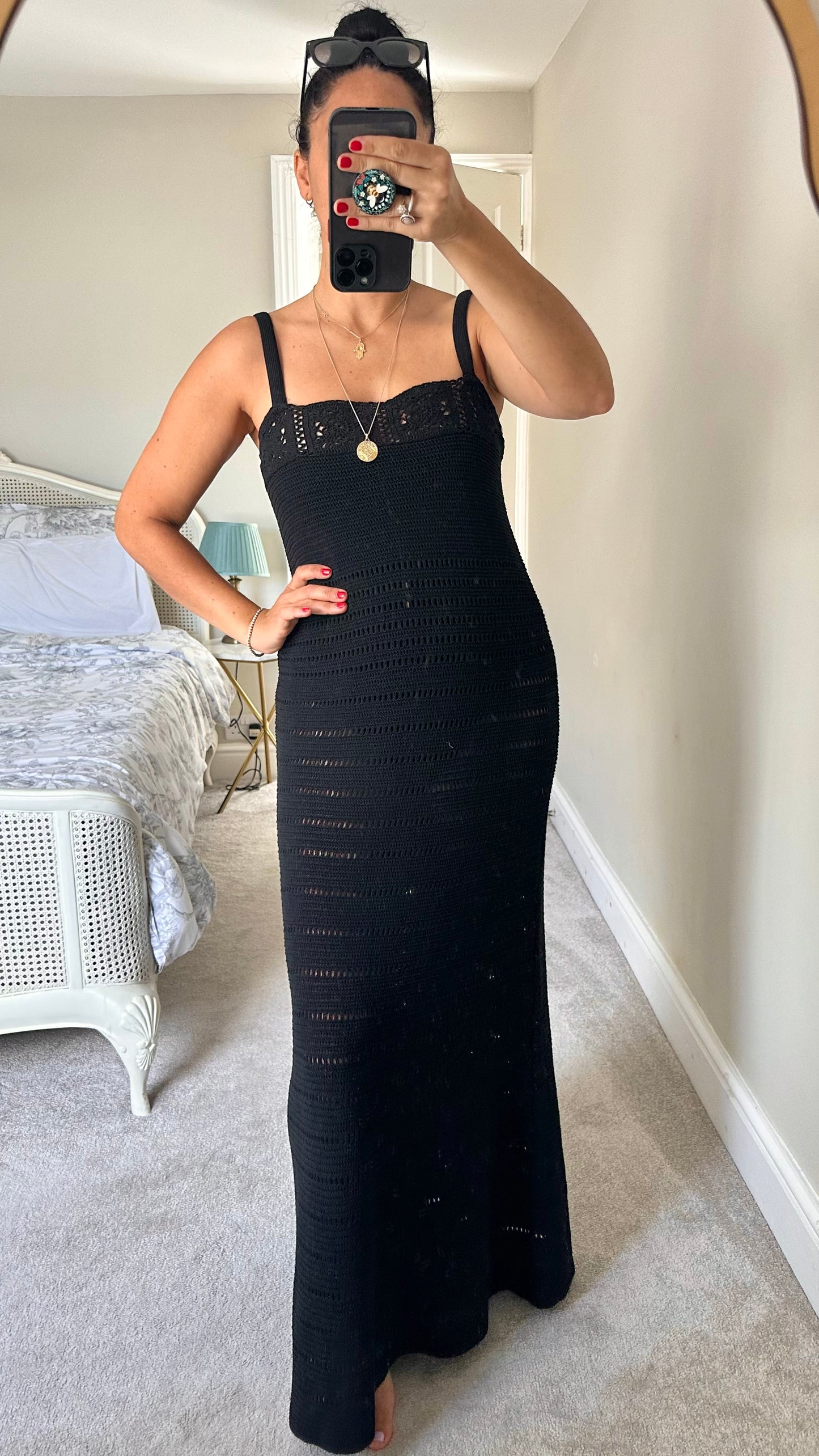 Zara black crochet maxi long dress small medium UK 8 10 12 new