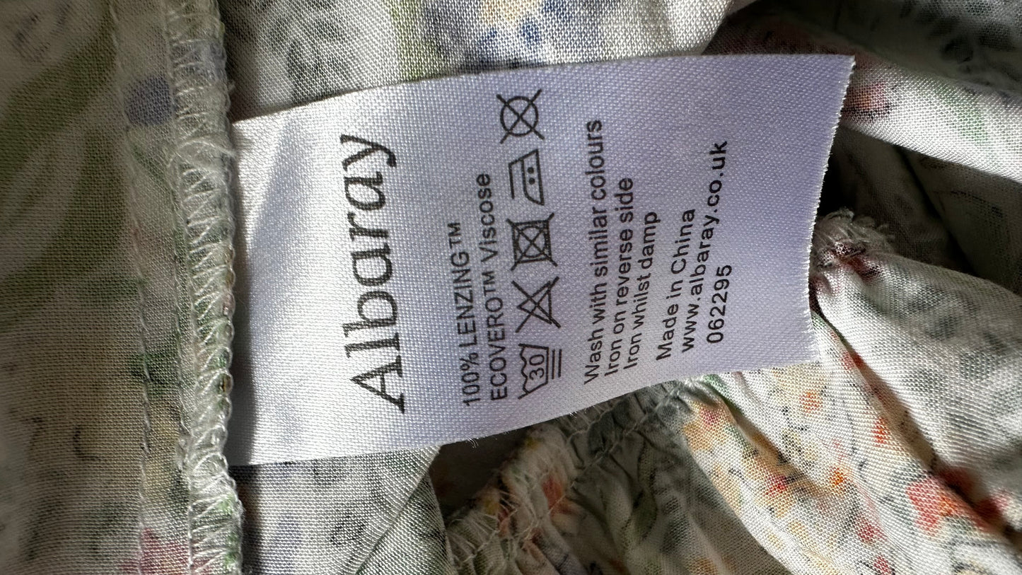 Albaray white blue green floral wrap midi dress medium UK 14 event