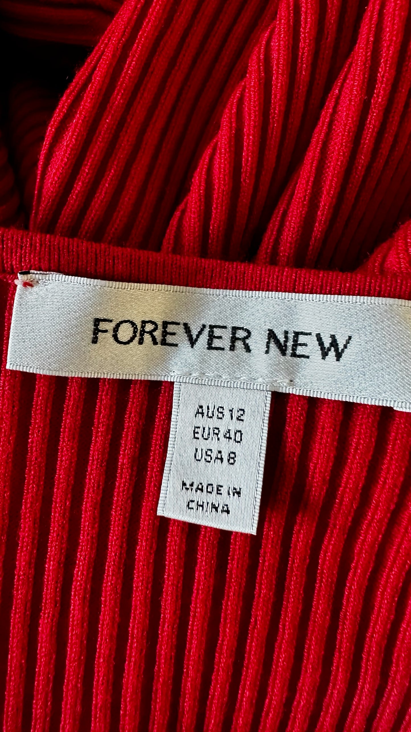 Forever new bright red ribbed jumper dress large UK 12 vgc XMS25