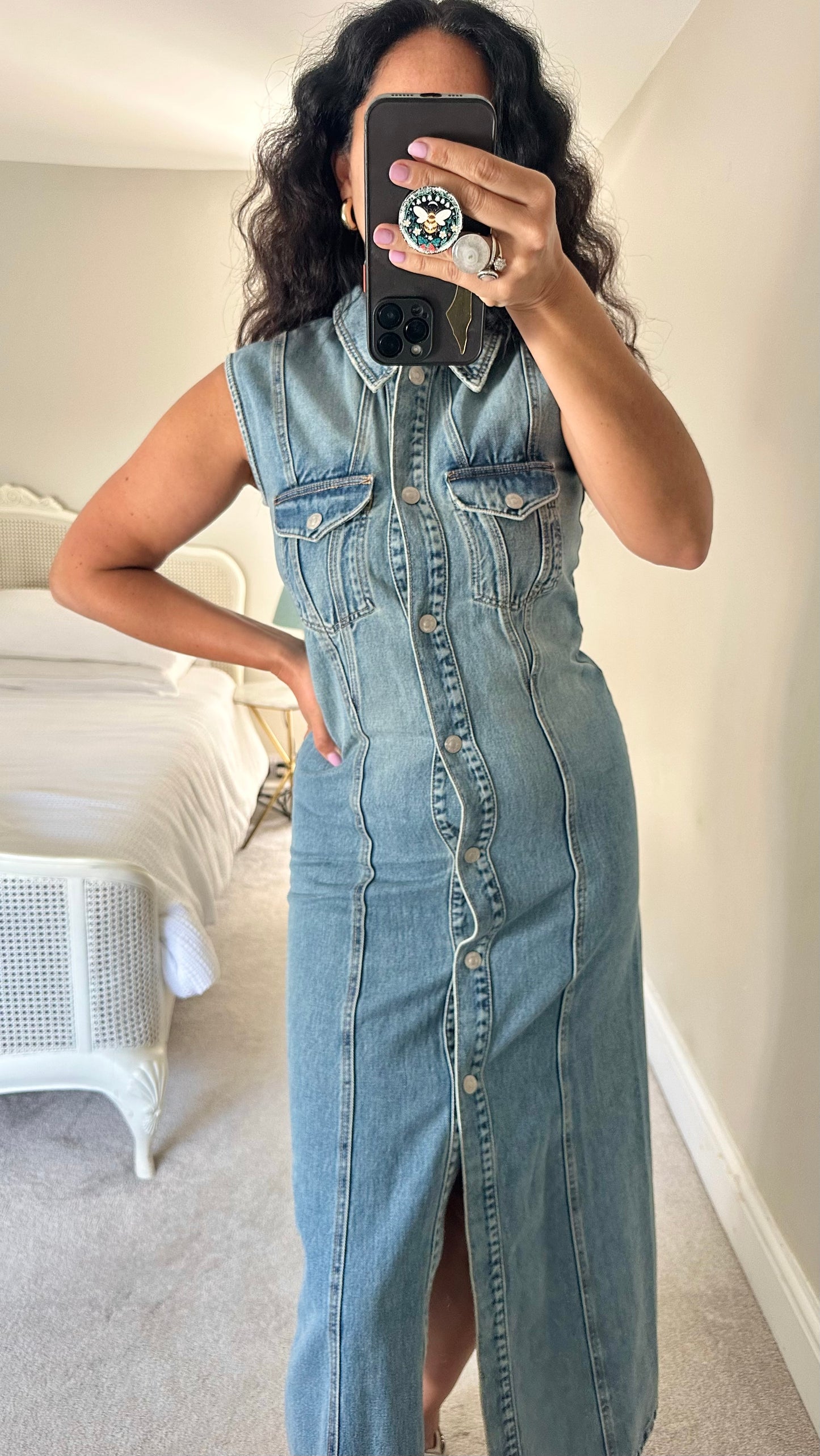 Zara light blue denim button up jeans maxi midi waistcoat dress small UK 8 new