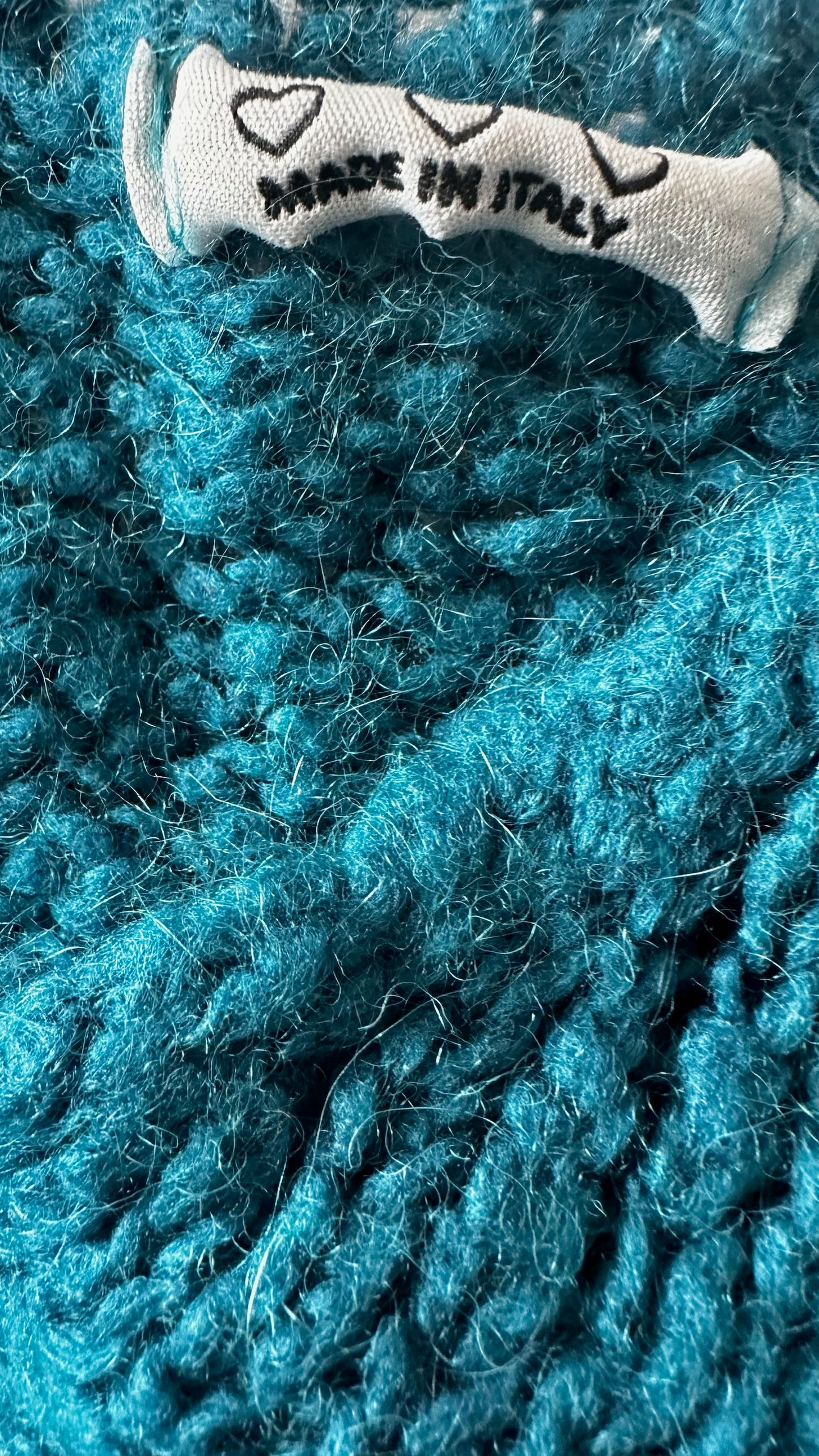 Made in Italy teal crochet mohair blend jumper large UK 12 vgc