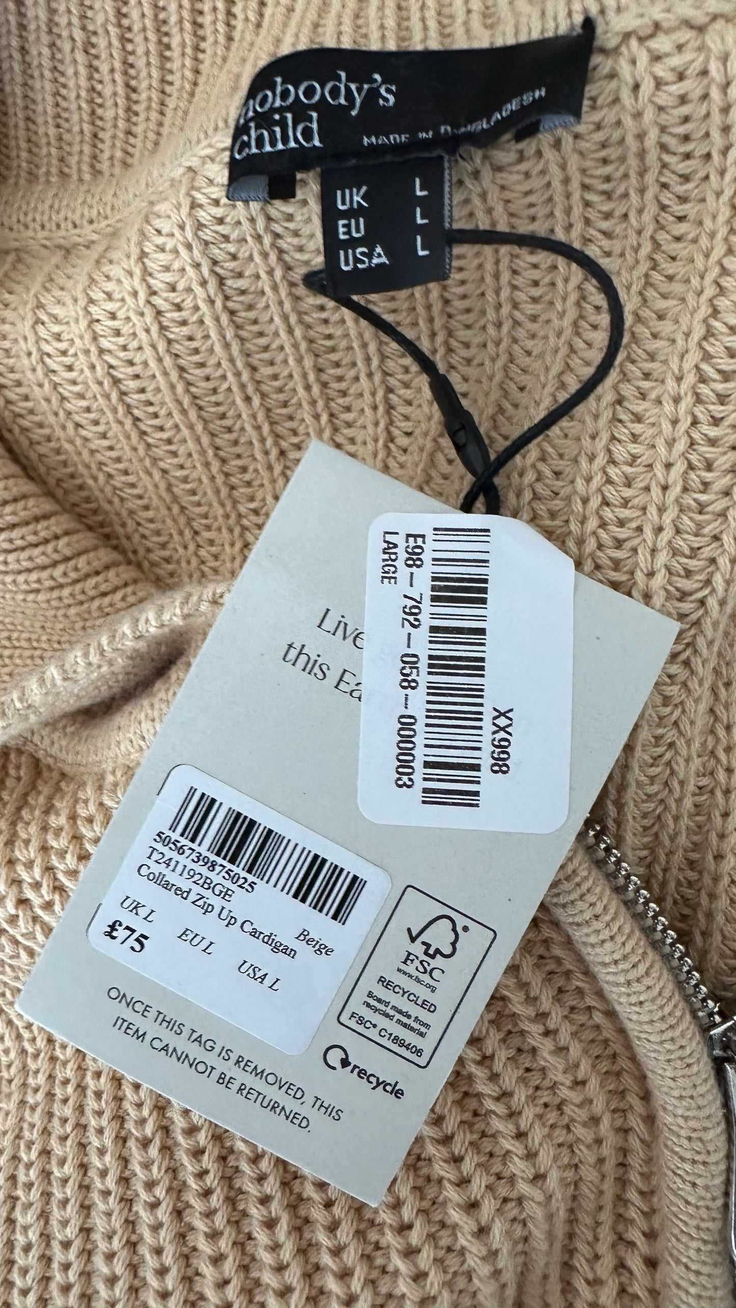 Nobody’s child cream knitted jumper cardigan large UK 12-14 vgc w25