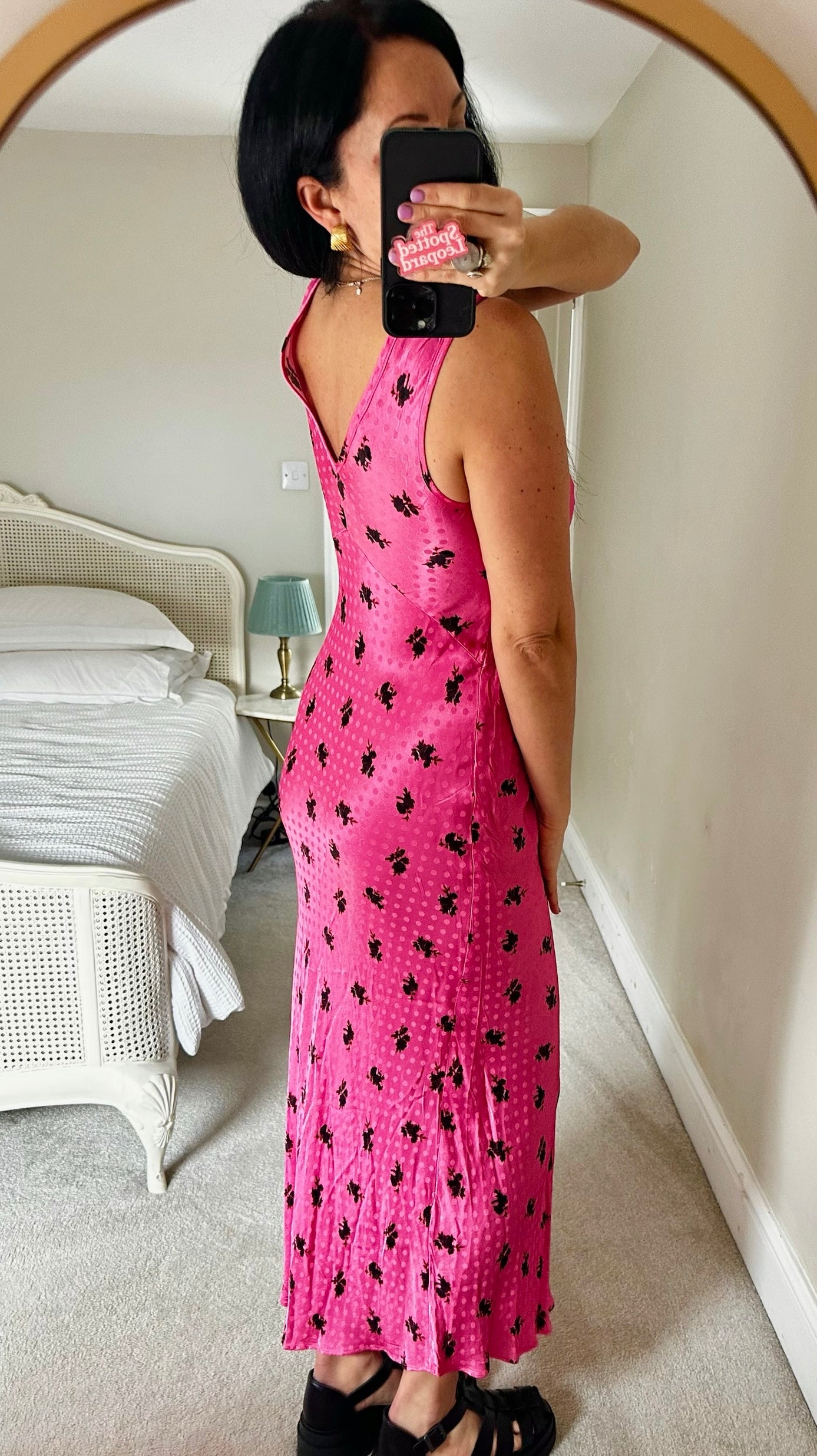 Topshop fuchsia pink black floral maxi slip dress UK 10 vgc