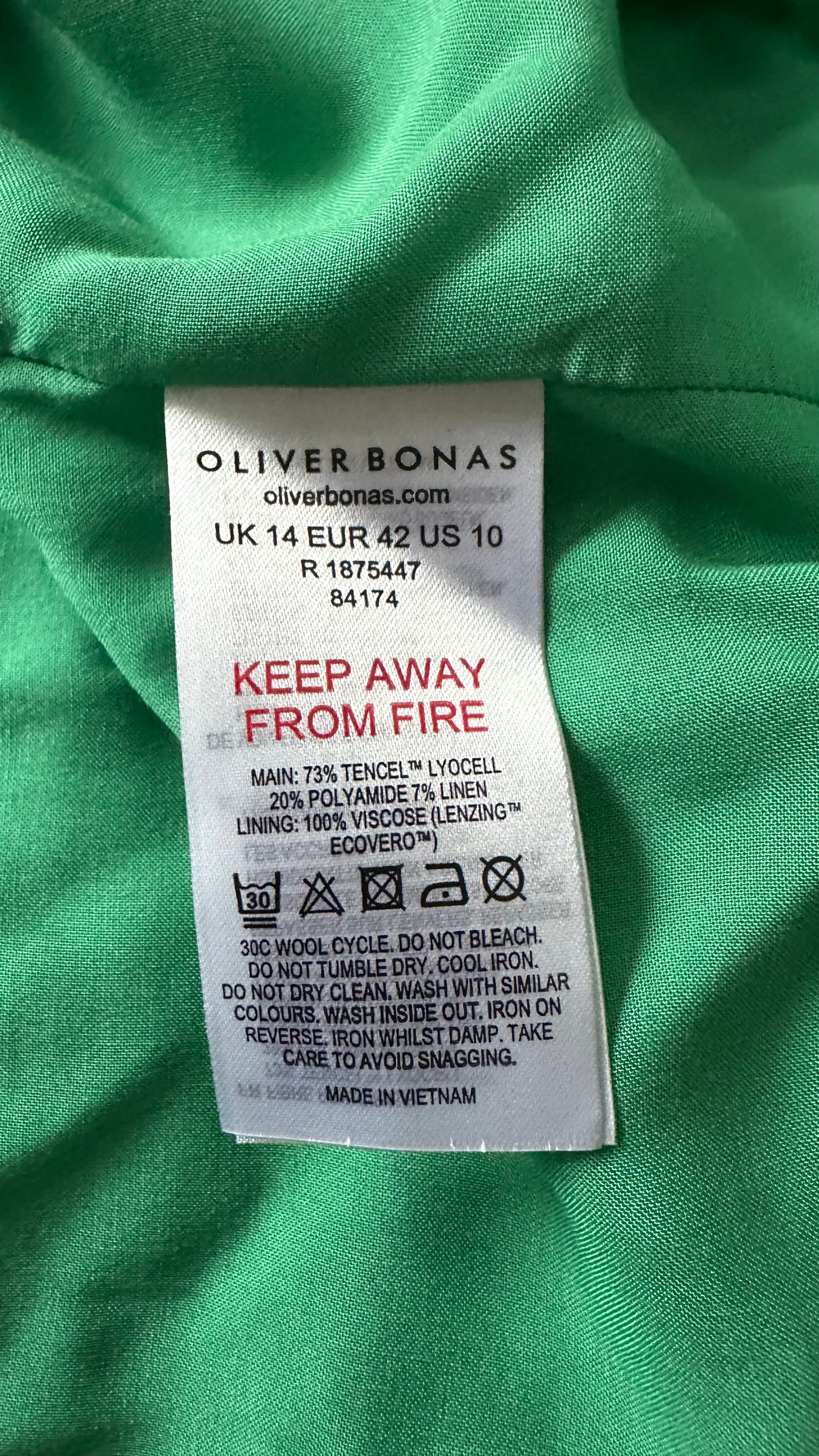 Oliver Bonas bright green stripe mini dress medium UK 14 vgc