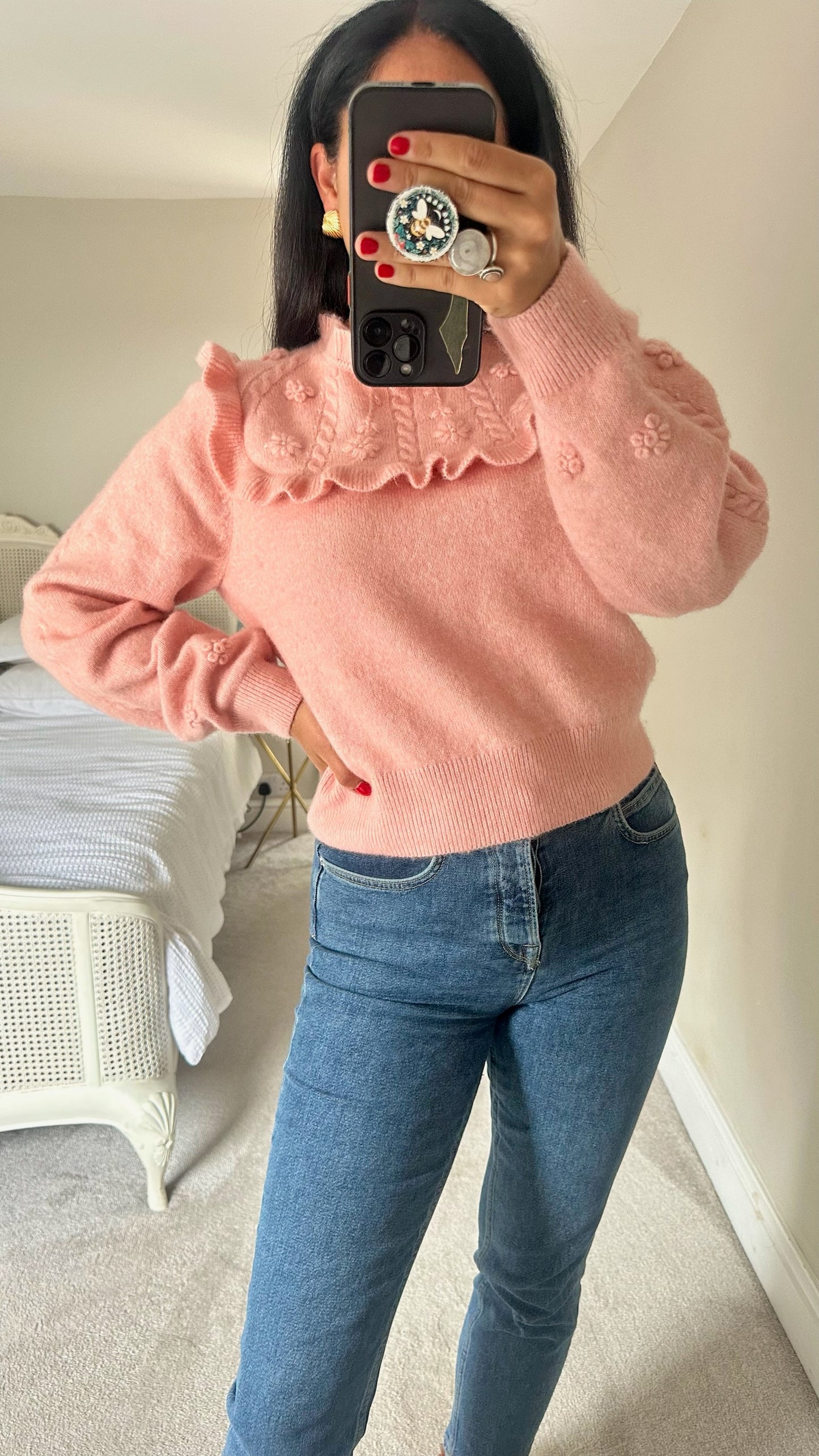 & other stories soft pink rose knitted wool blend jumper vintage look medium UK 10-12 vgc w25