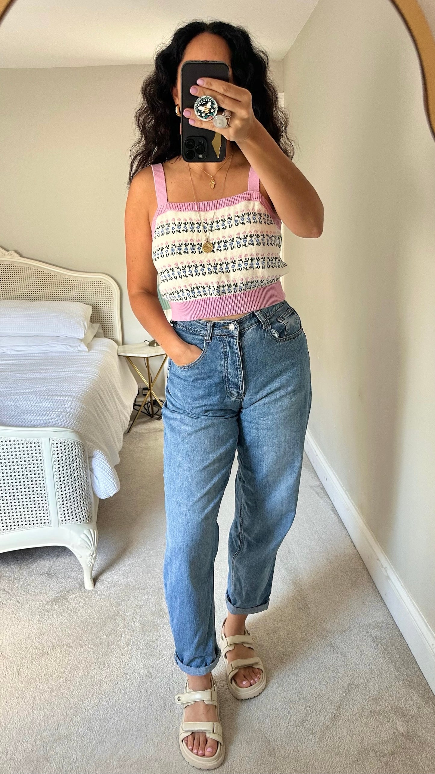Nobody’s child vintage-look knitted vest top UK 12-14 vgc
