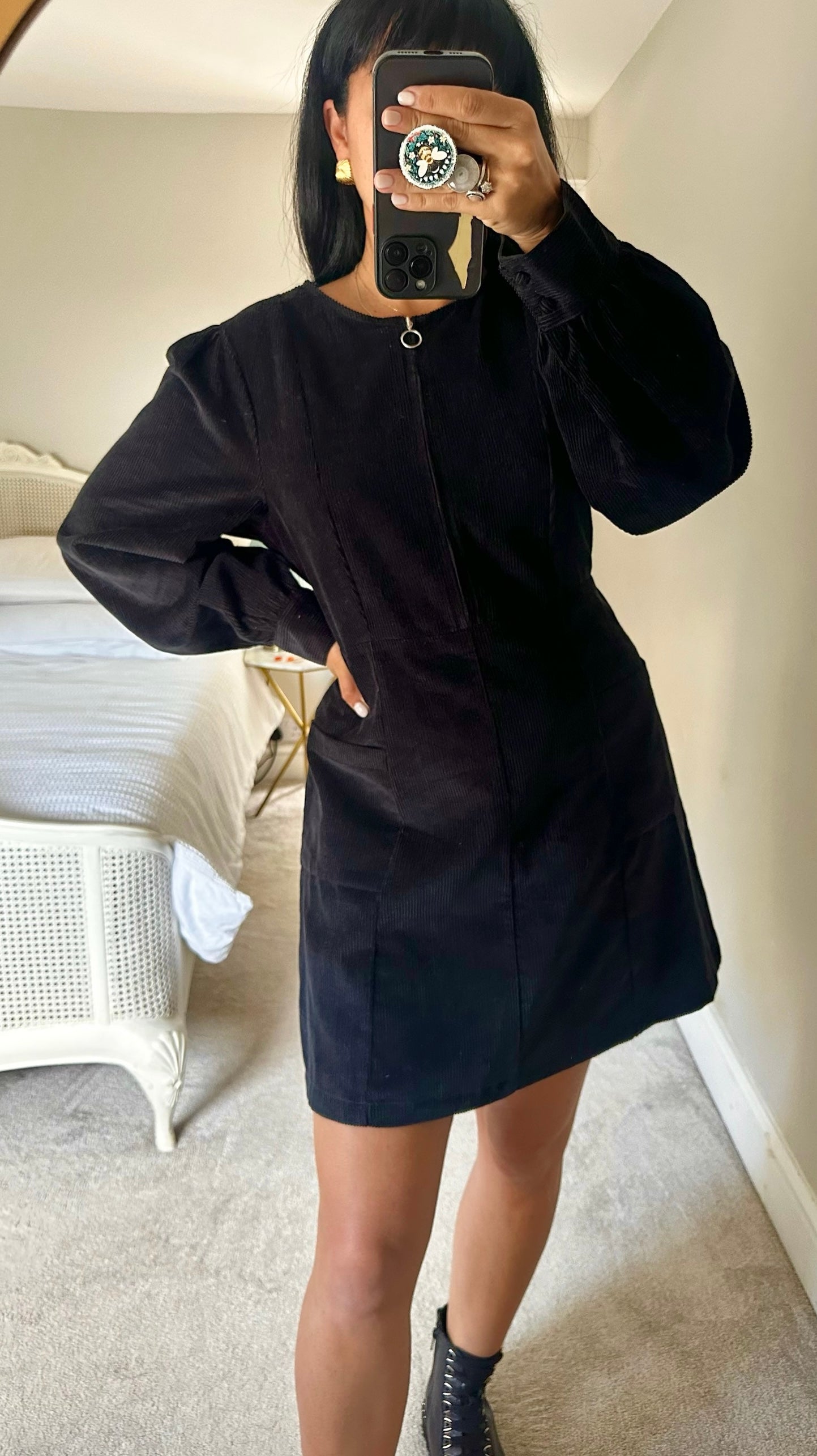 Nobody's child black corduroy zip up casual dress extra large UK 14 vgc w25
