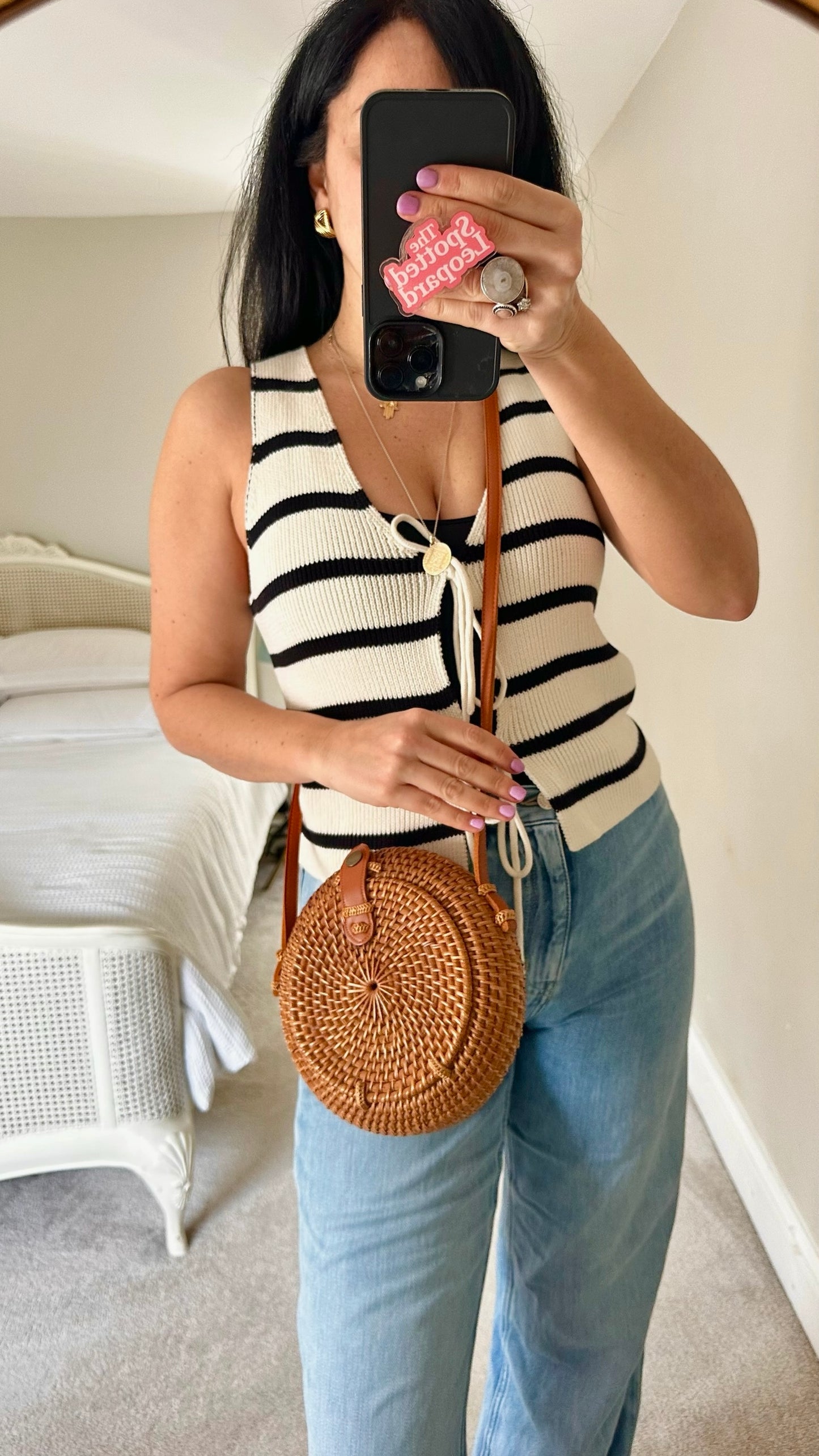 ASOS black white stripe tie waist waistcoat top small UK 8-10 vgc