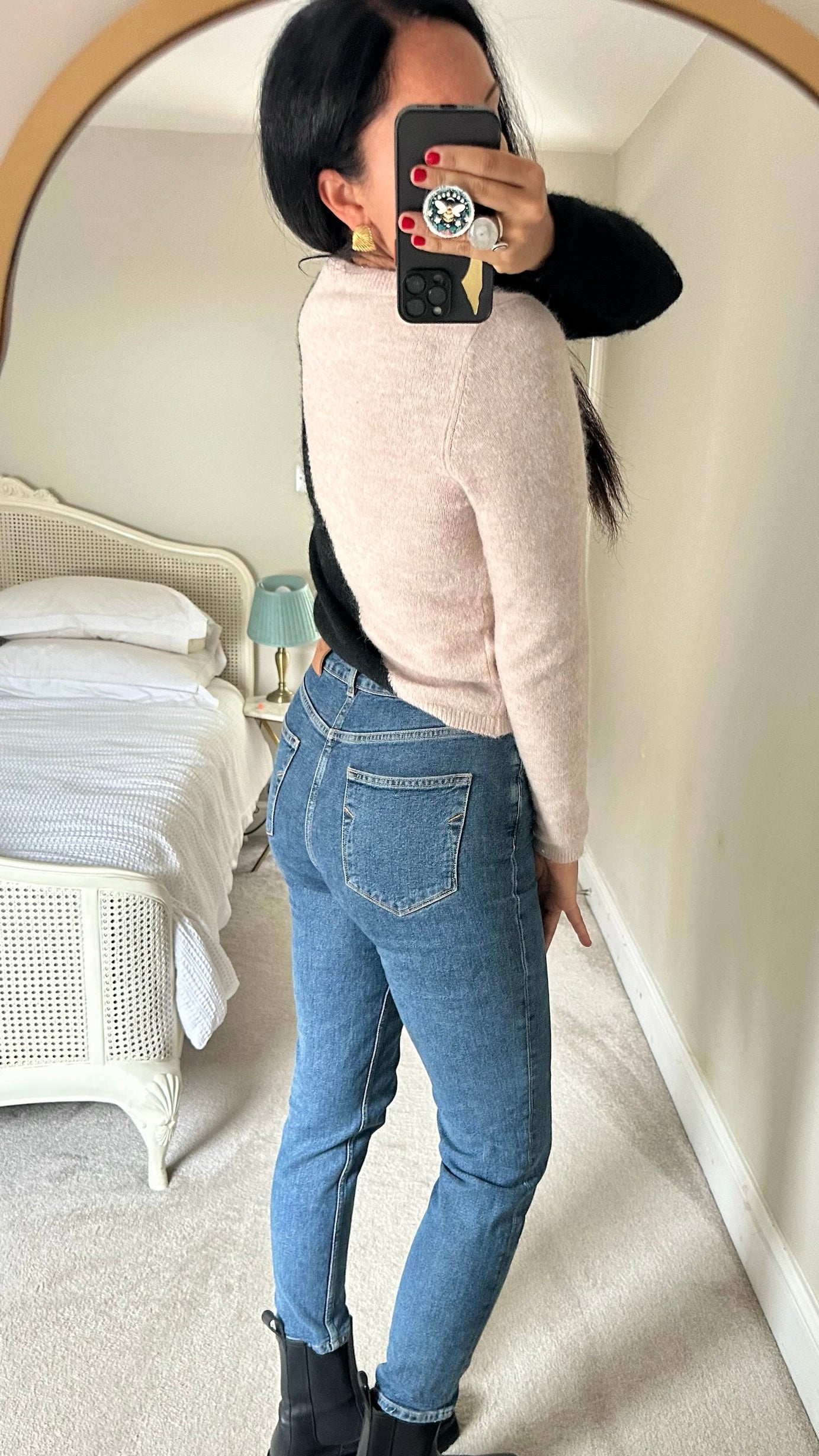 baum und pfergarten beige black asymmetric alpaca blend knitted jumper small UK 8 vgc w25