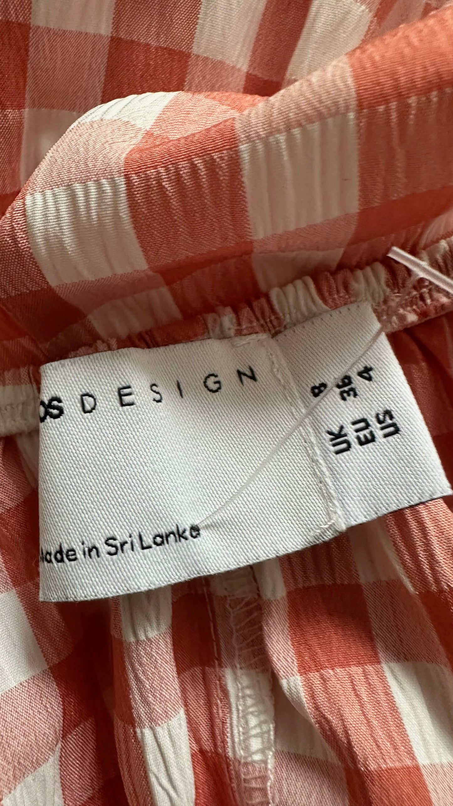 ASOS coral pink white gingham check backless tiered maxi long dress small S UK 8 vgc