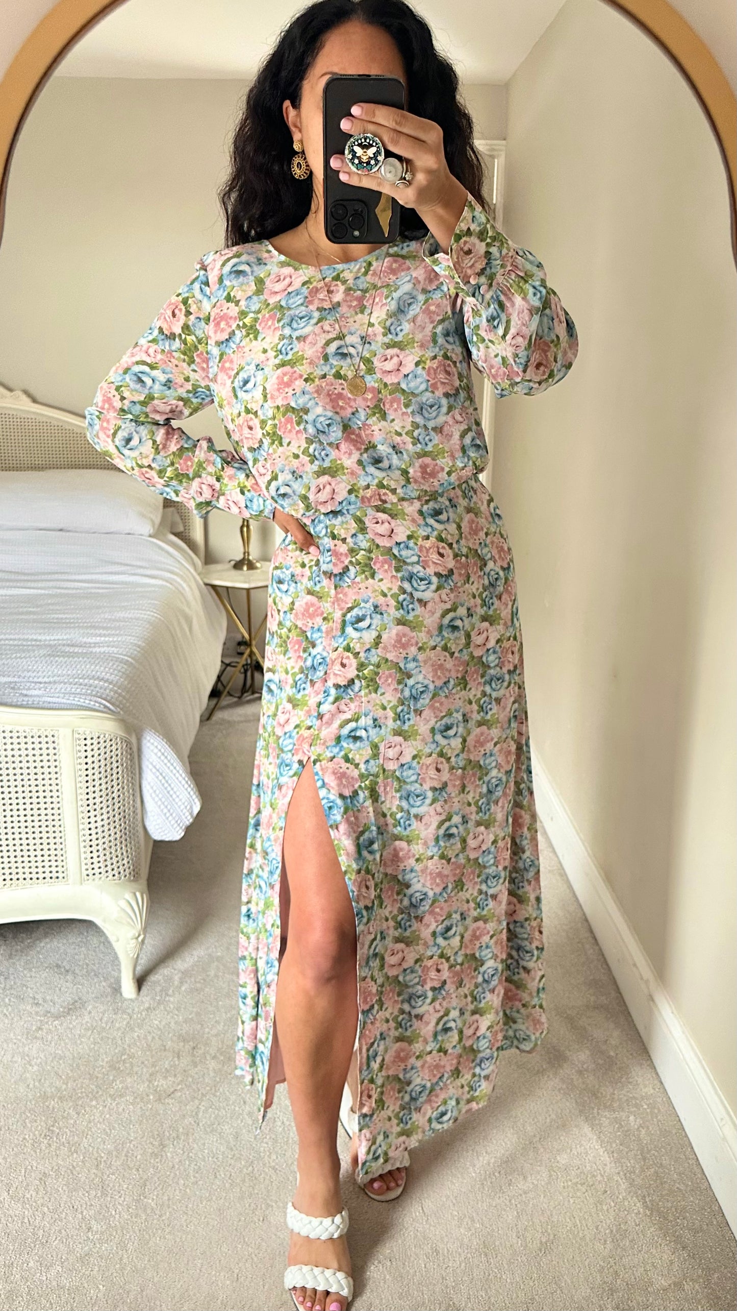 & other stories soft pink blue romantics floral wedding guest dress side split new bnwt medium UK 10