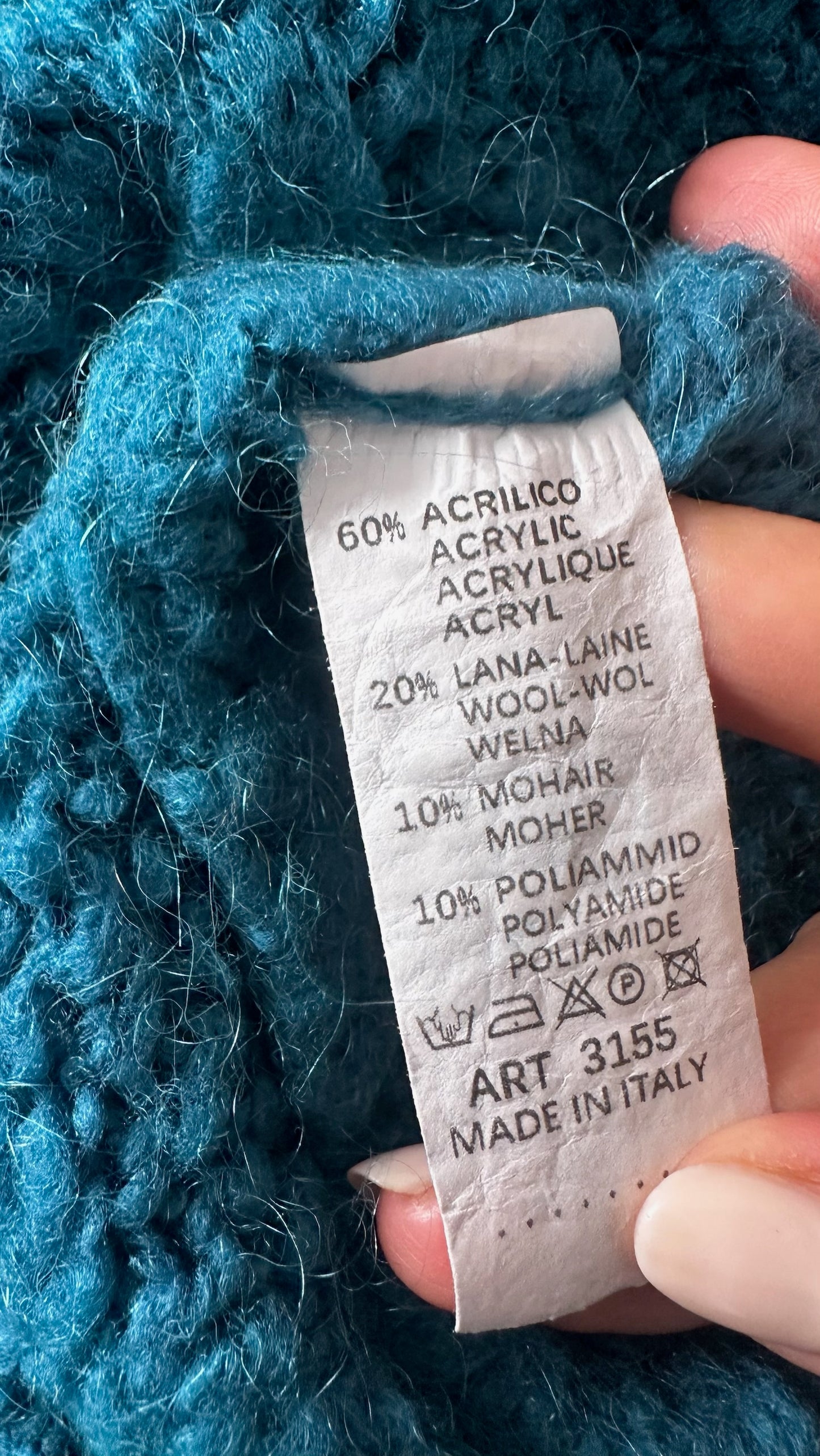 Made in Italy teal crochet mohair blend jumper large UK 12 vgc