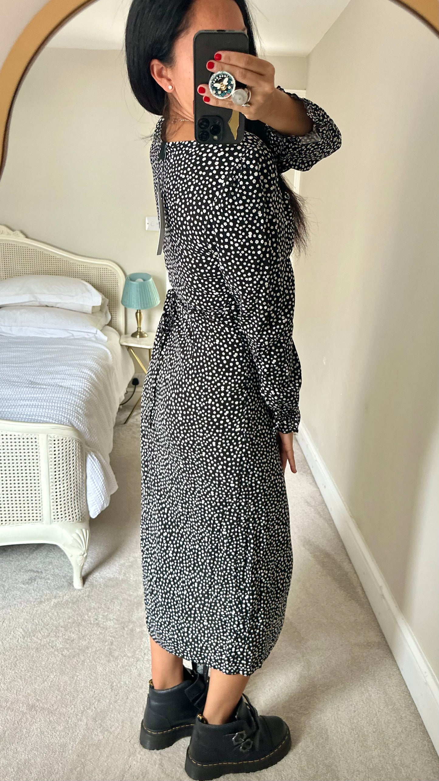 Nobody’s Child black white floral side split midi long dress large UK 12 new bnwt w24