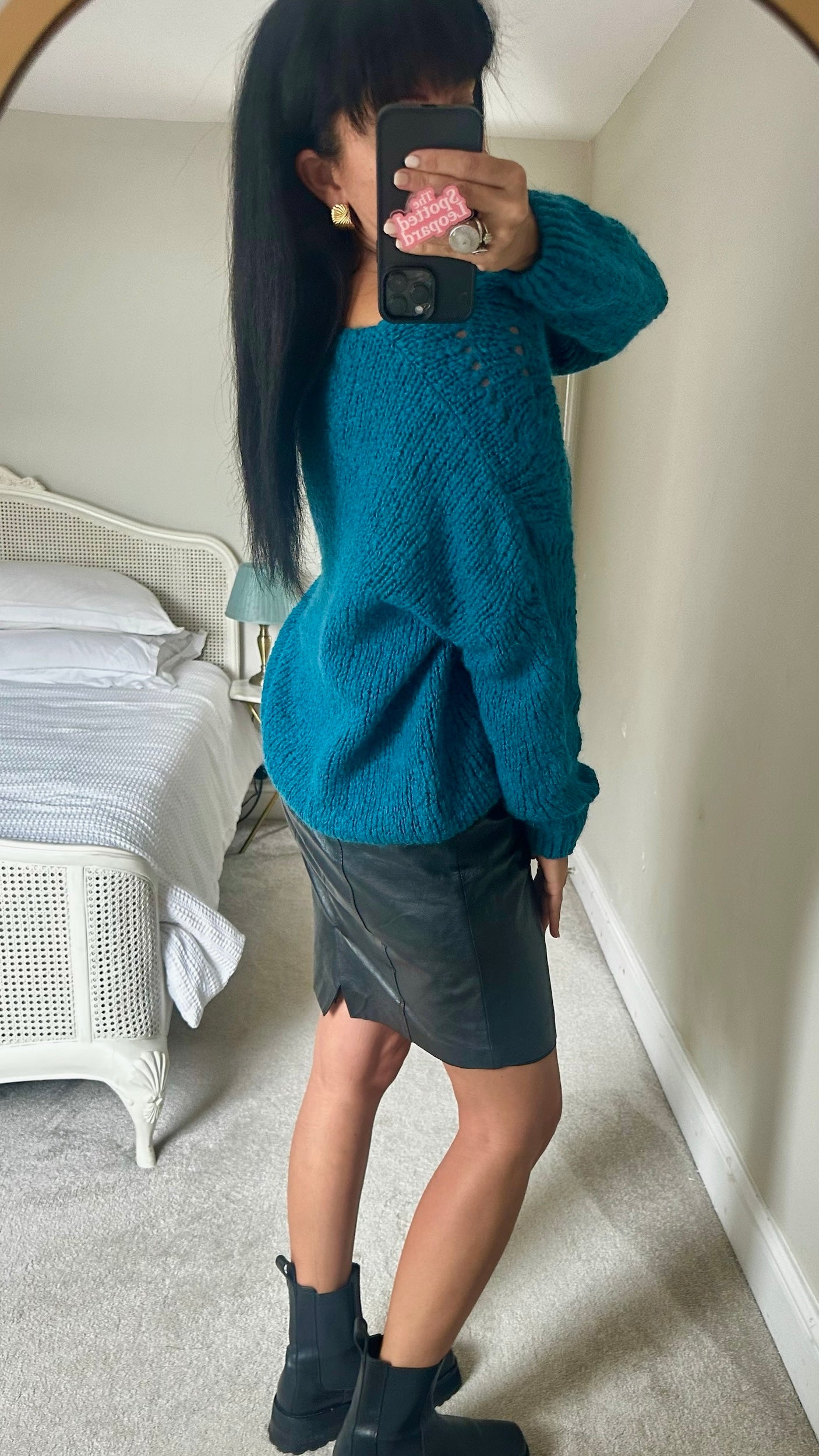 Made in Italy teal crochet mohair blend jumper large UK 12 vgc