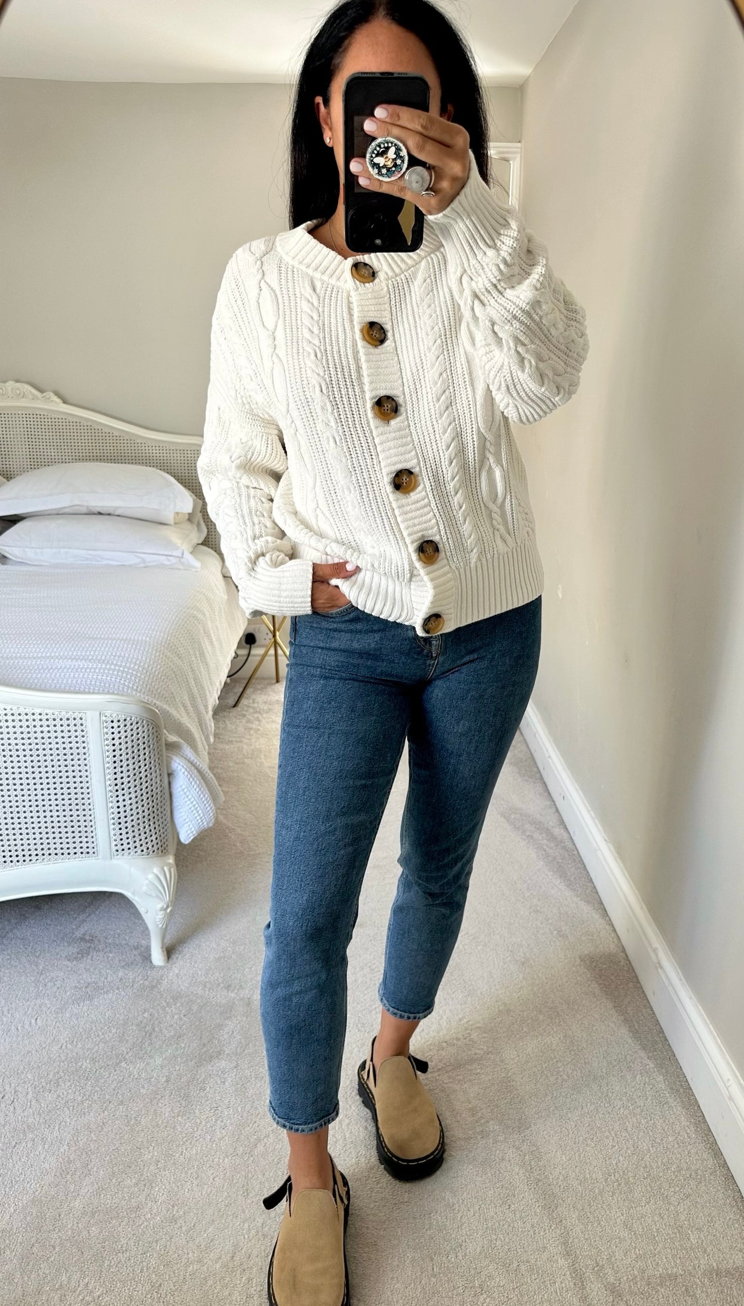 & other stories white cream cotton knitted cardigan thick large UK 12 vgc w25