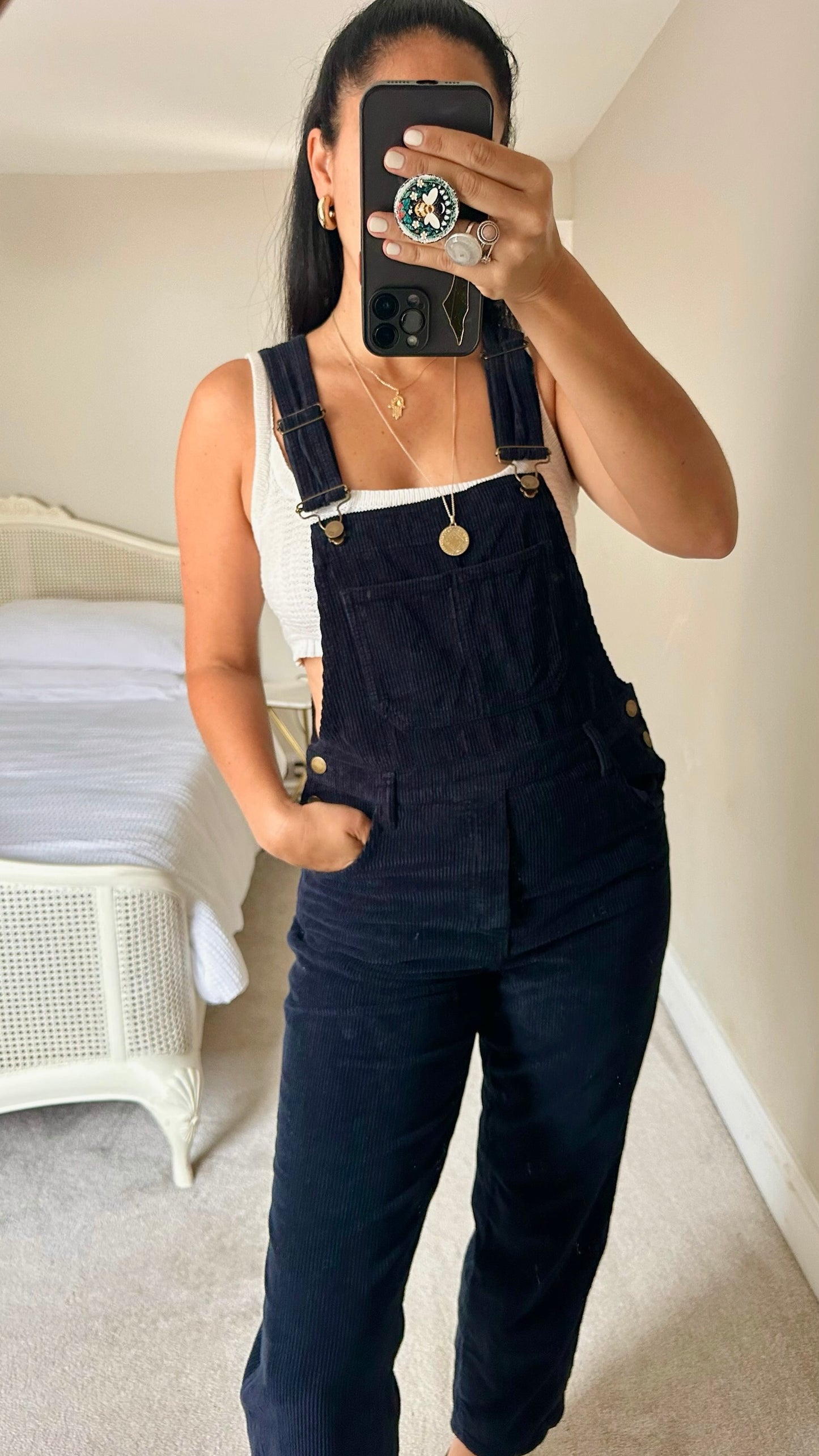 HUSH navy blue corduroy dungarees jumpsuit playsuit UK 8 vgc