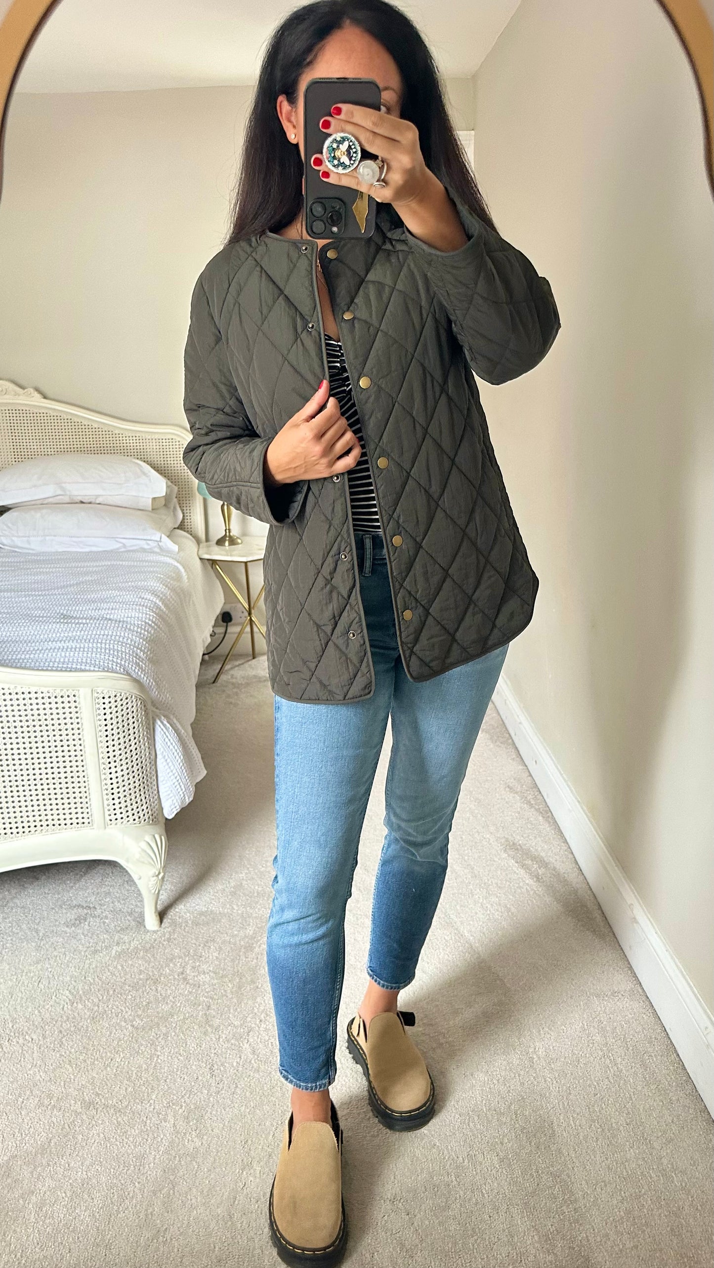 & other stories khaki green quilted jacket coat small UK 6 8 vgc w25