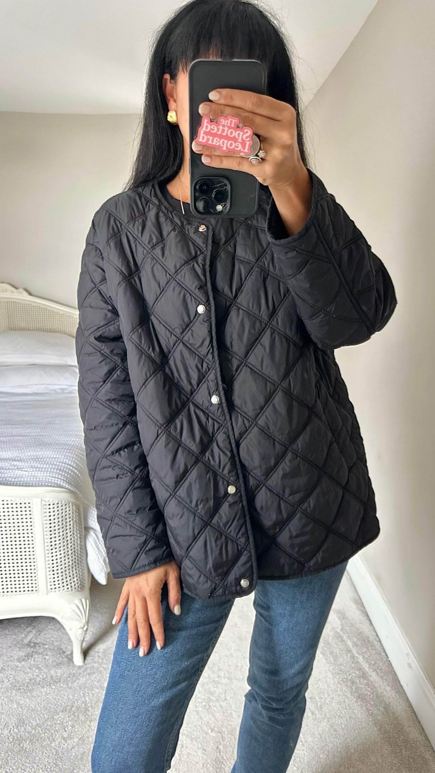 Warehouse black quilted jacket large L UK 12 excellent used condition