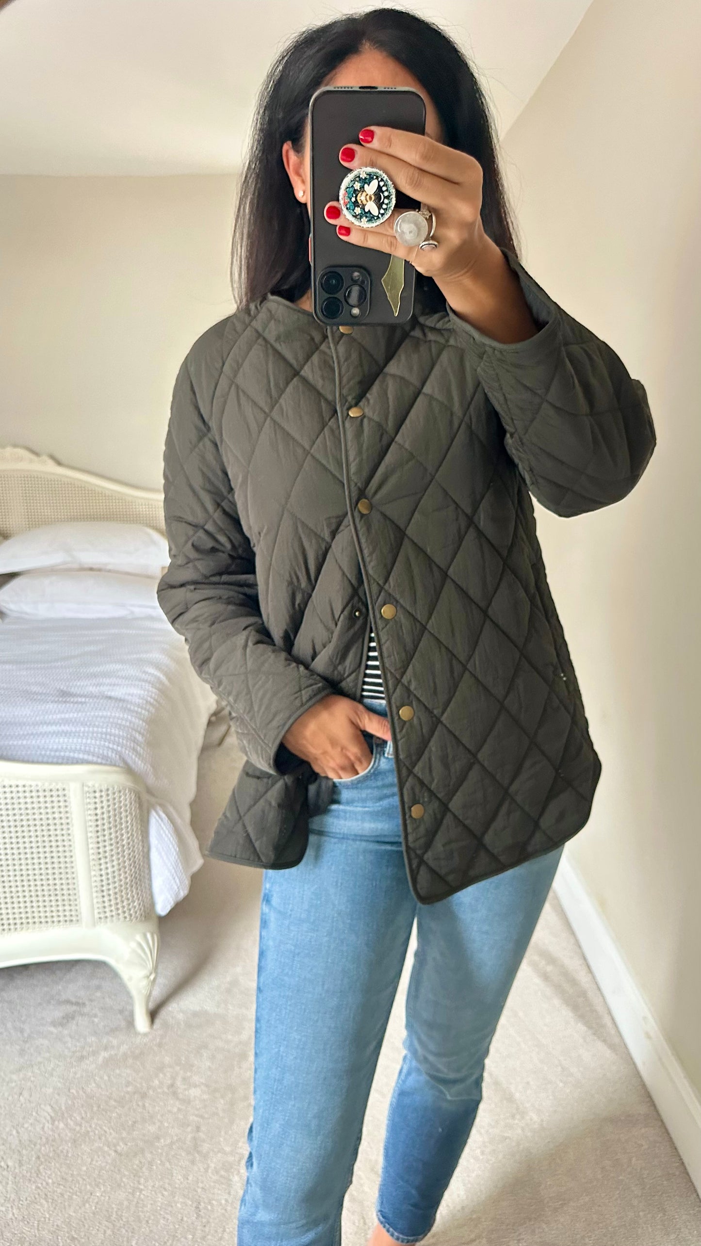 & other stories khaki green quilted jacket coat small UK 6 8 vgc w25
