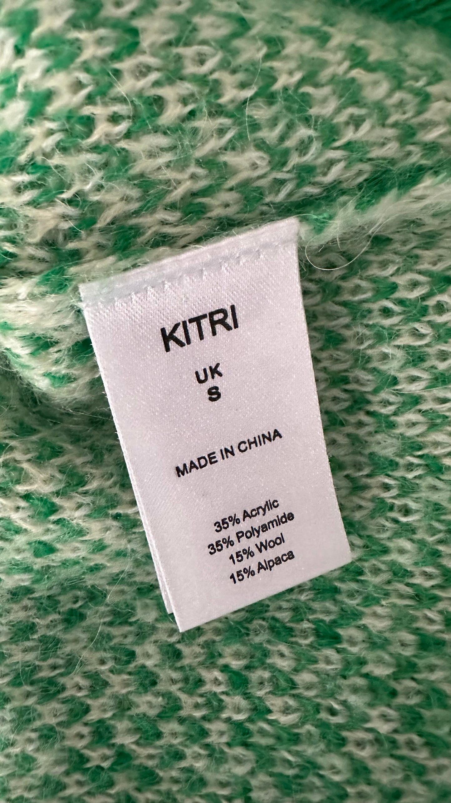 Kitri Green cream gingham check knitted jumper small UK 8 vgc
