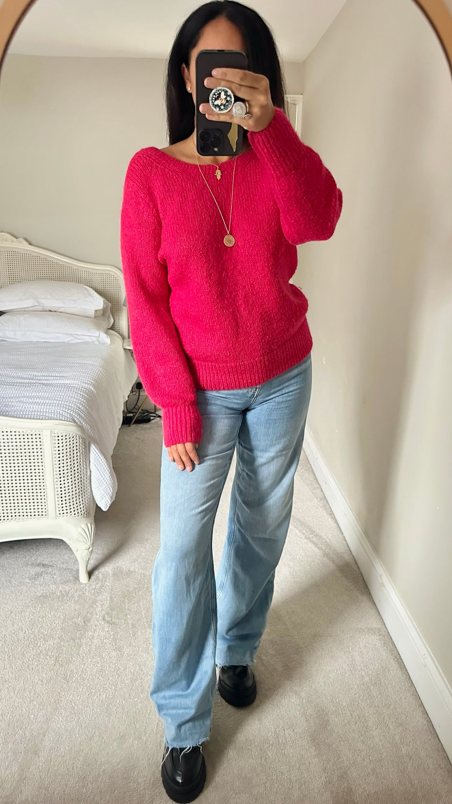 &Other stories fuchsia pink mohair blend scoop back neckline knitted jumper medium M UK 10 W25