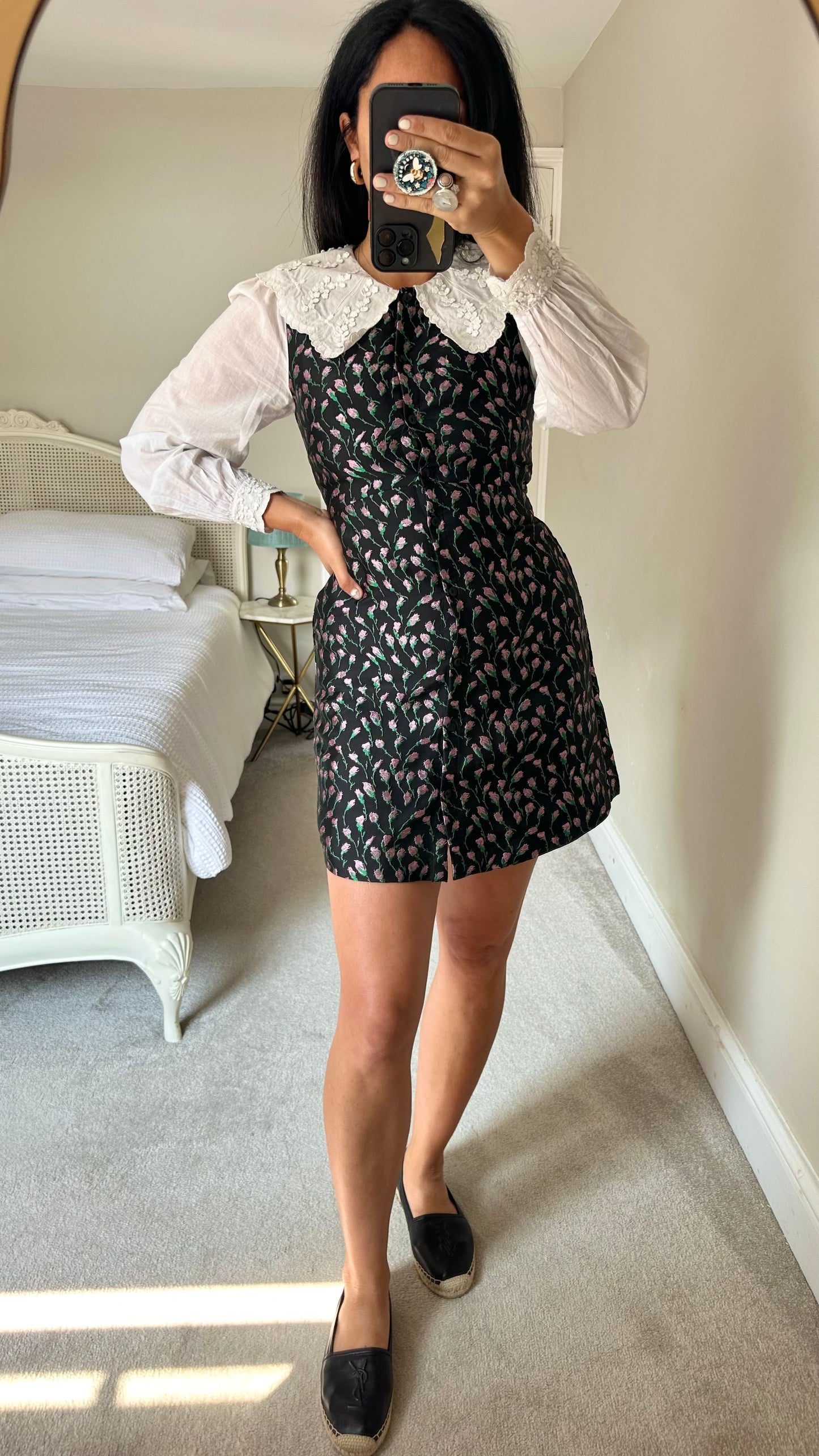 & other stories black pink oversized collar mini dress medium large UK 10 12 vgc
