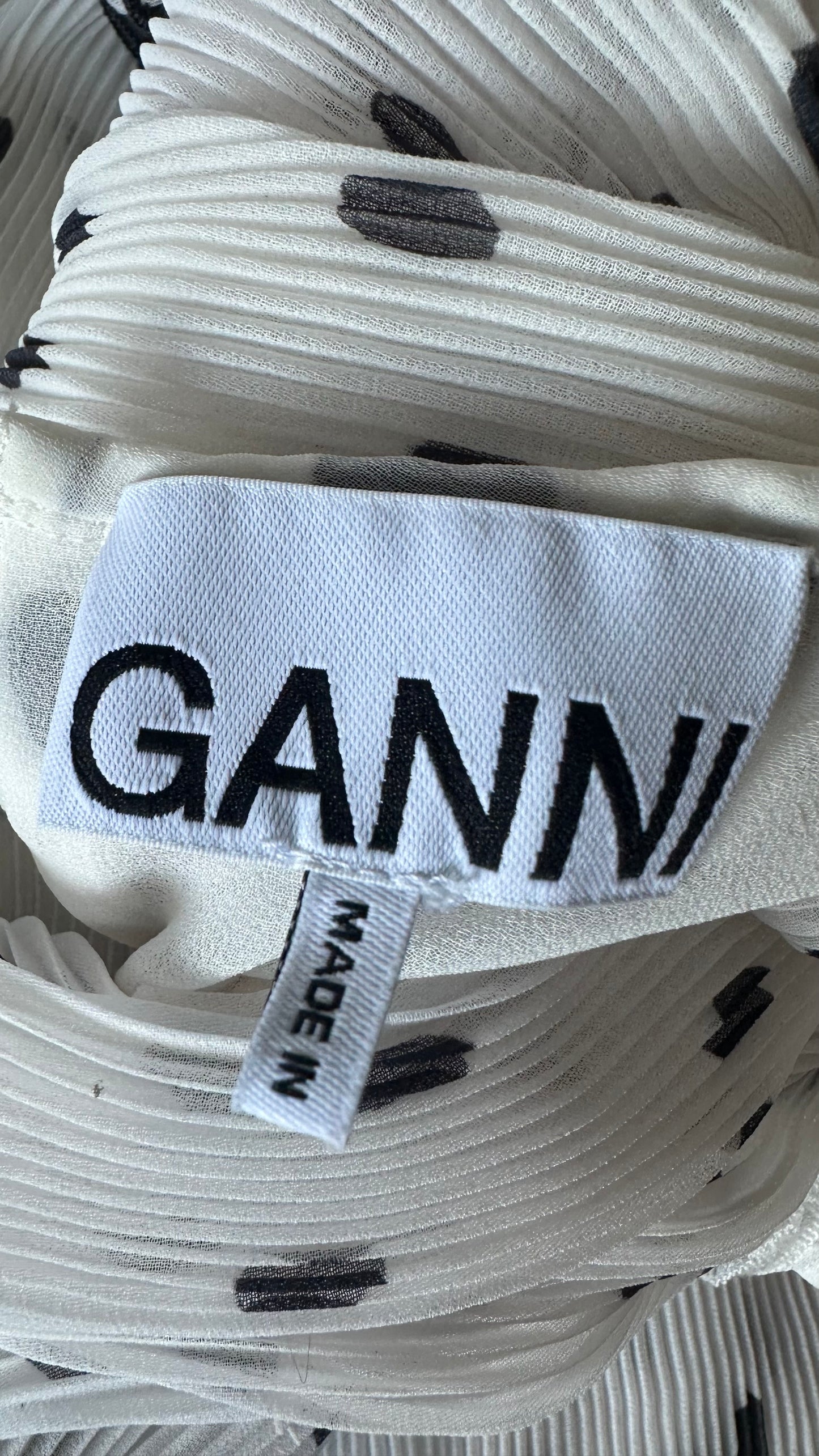Ganni @ Net a Porter white cream black polka dot tiered maxi midi occasion event dress large UK 12 vgc