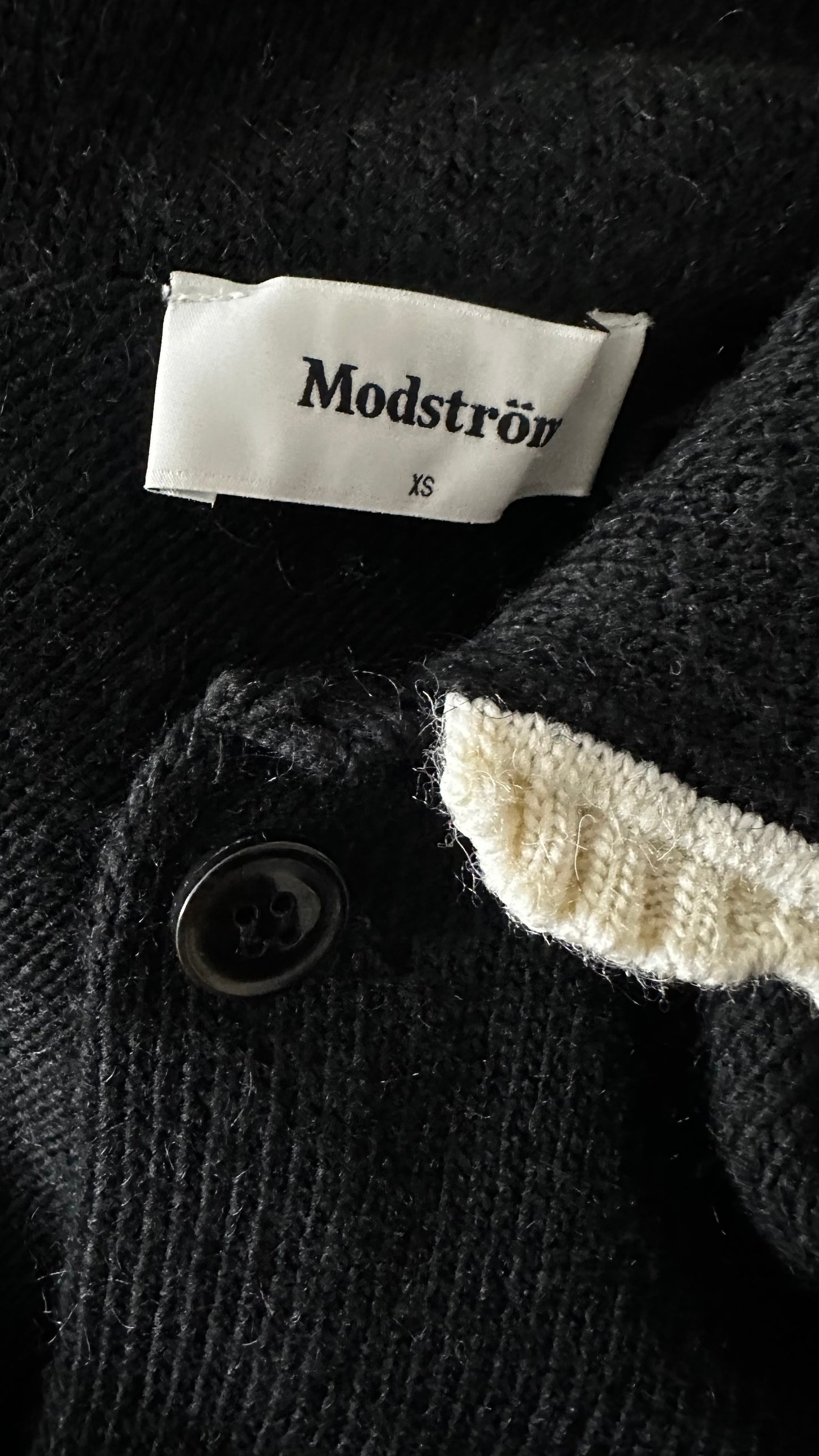 Modstrom black wool blend knitted cardigan jumper collared small medium UK 8 10 vgc