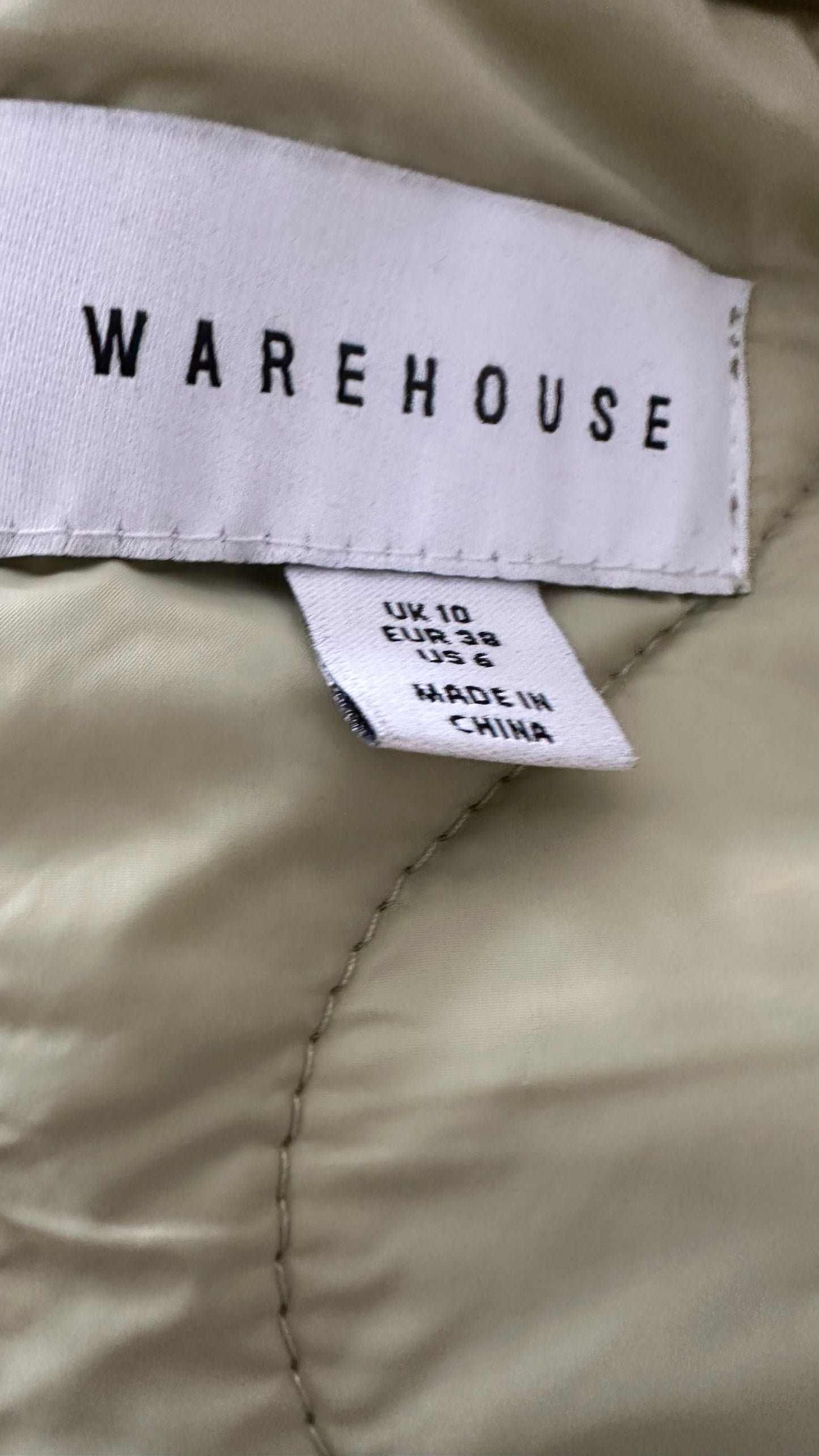 Warehouse quilted olive khaki green jacket medium UK 10-12 vgc w25