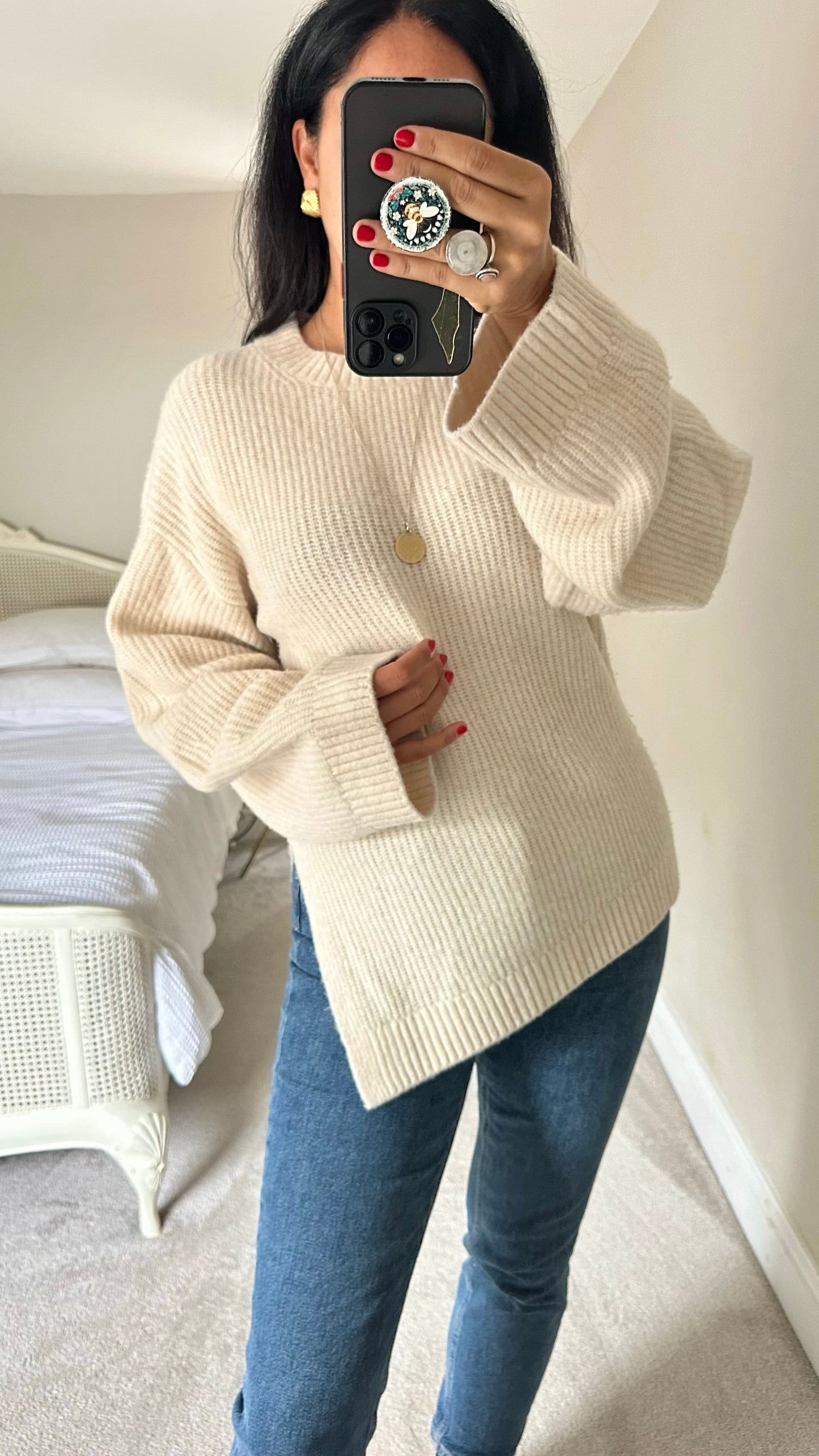 & other stories cream white yak hair wool blend knitted jumper large UK 12 vgc w25